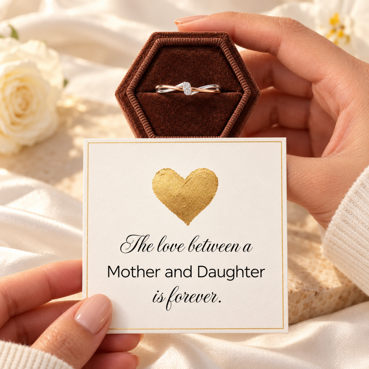 Mother and Daughter two-tone eternity ring in gift presentation with message card