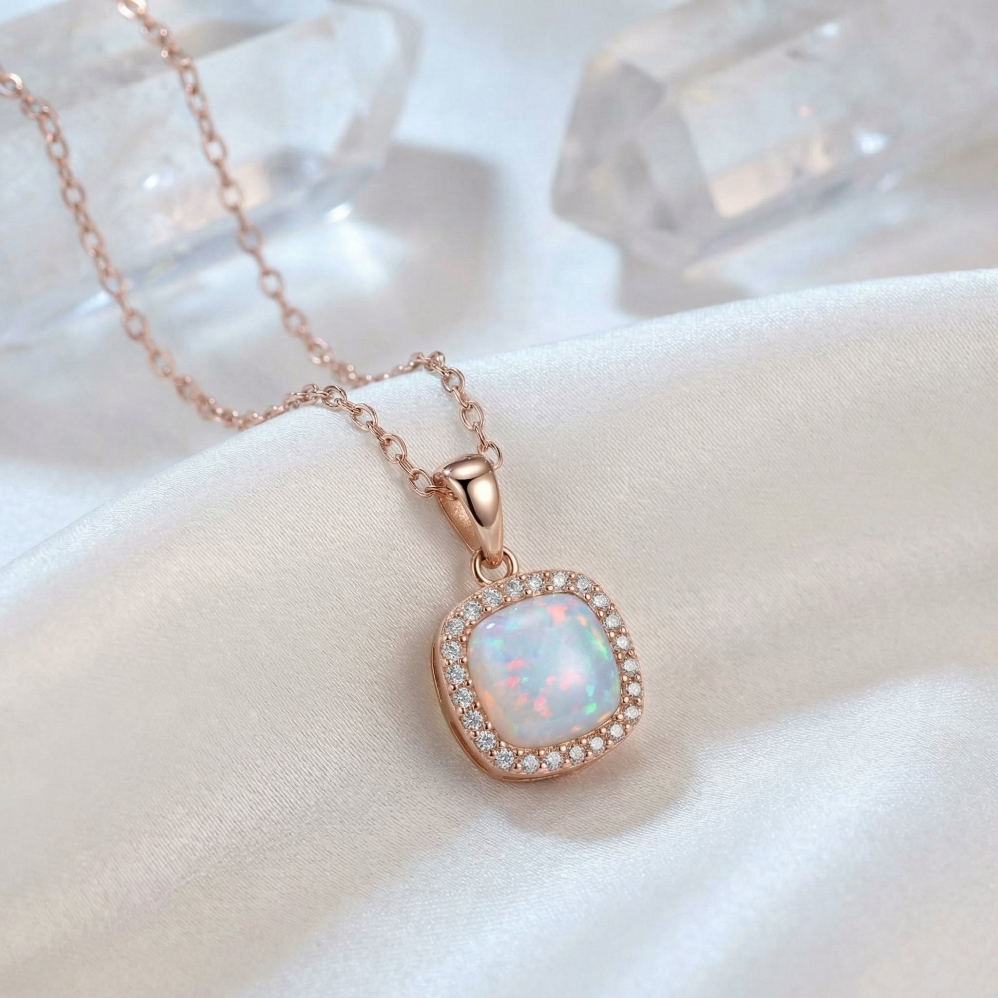 the-elowia-cushion-necklace in rose gold finish