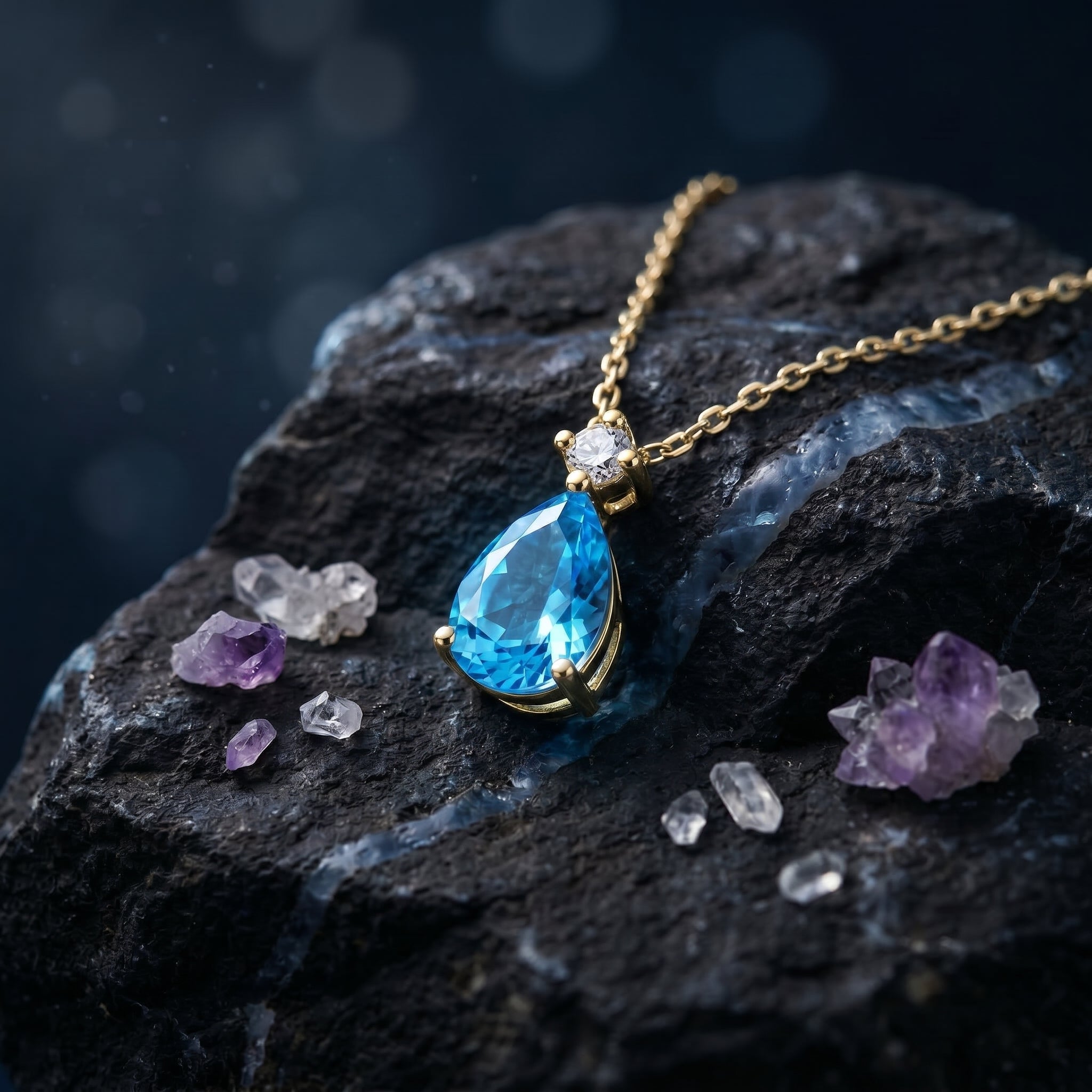 the-oceana-pear-natural-topaz-necklace in gold finish