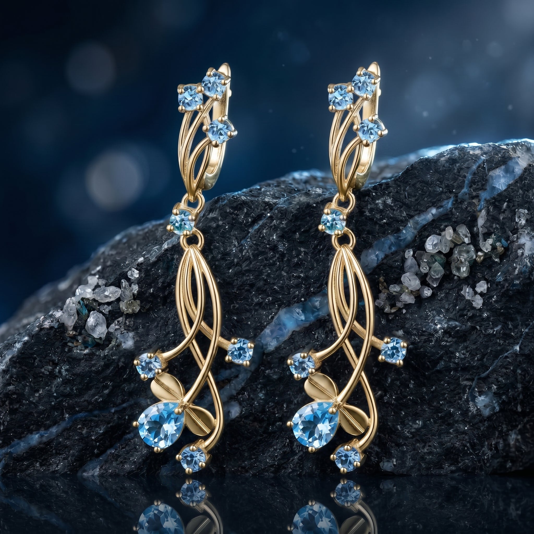 the-oceanis-cascade-natural-topaz-earrings in gold finish