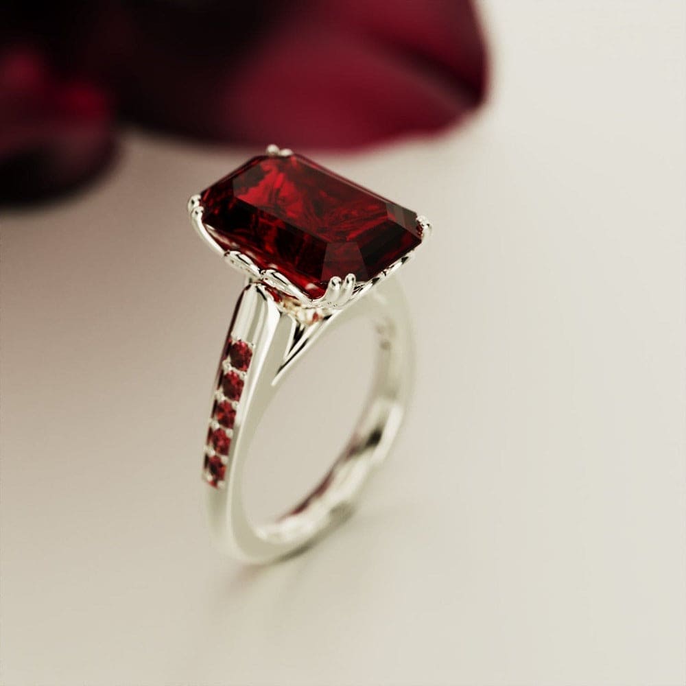 Red Dream: anillo esculpido con rubí de talla esmeralda - Plata de ley S925