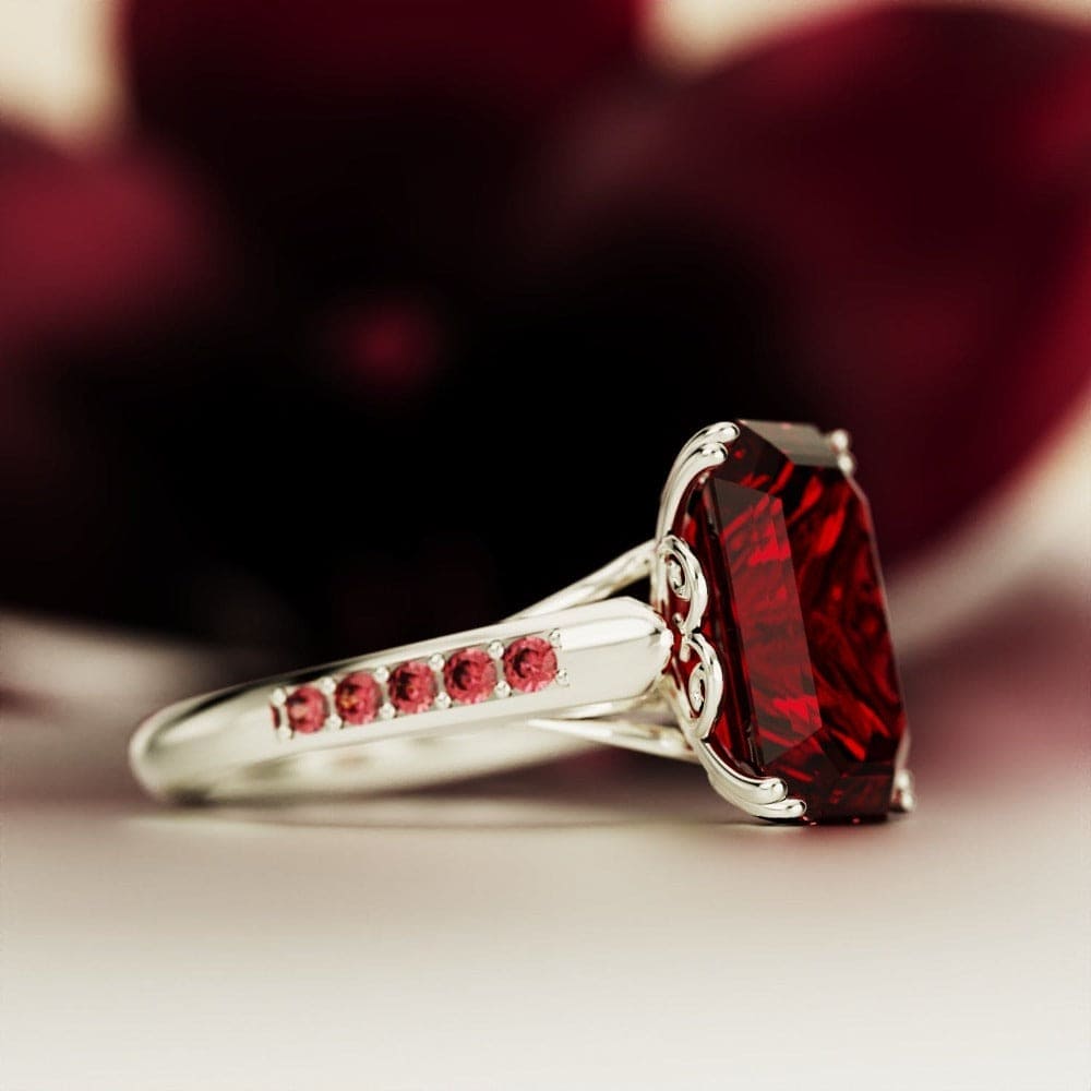 Red Dream: anillo esculpido con rubí de talla esmeralda - Plata de ley S925