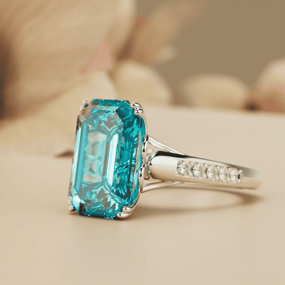 Aqua Dream: anillo de aguamarina de talla esmeralda - Plata de ley S925