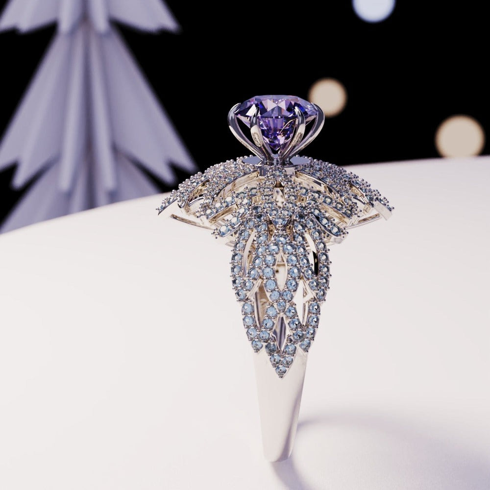 Amethyst Essence: Round-Cut Amethyst Ring - S925 Sterling Silver