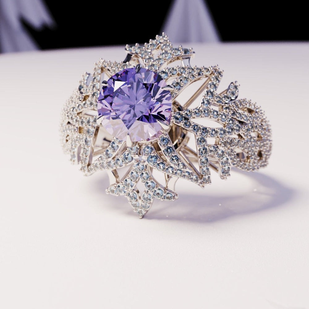 Amethyst Essence: Round-Cut Amethyst Ring - S925 Sterling Silver