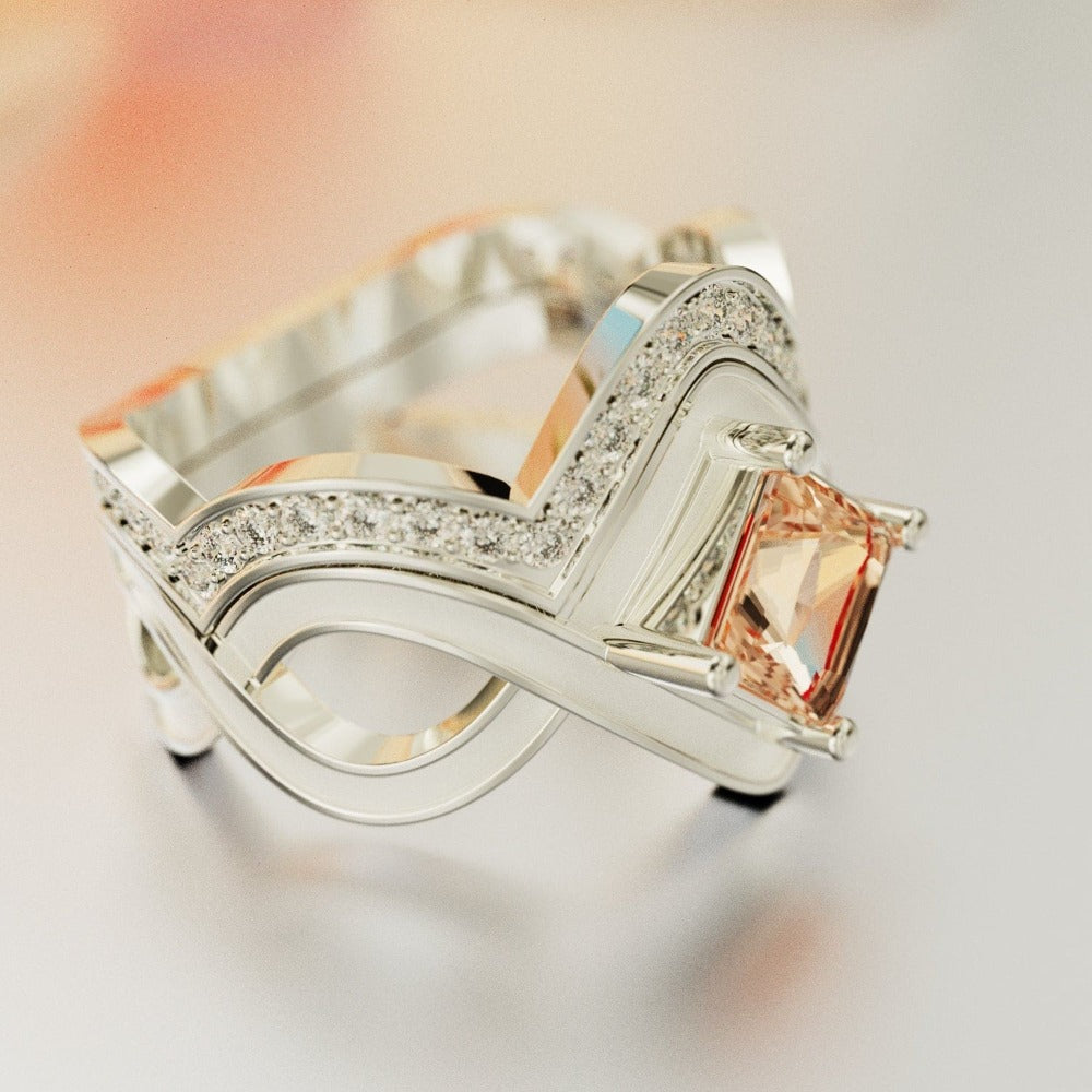 Anillo de dos piezas The Snow Wave: Fire's Heart - Plata de ley S925