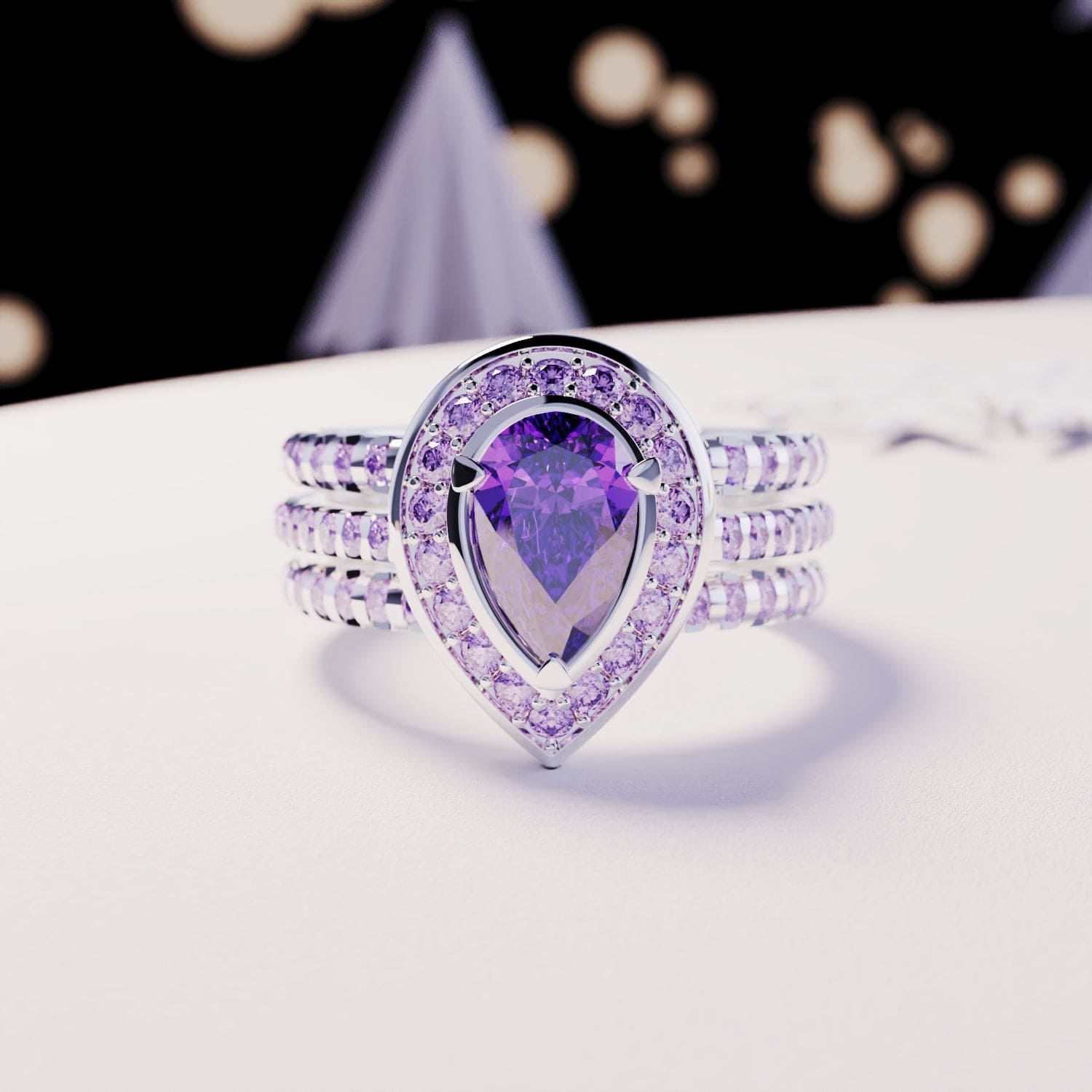 Lágrima violeta: anillo de amatista con corte de pera - Plata de ley S925