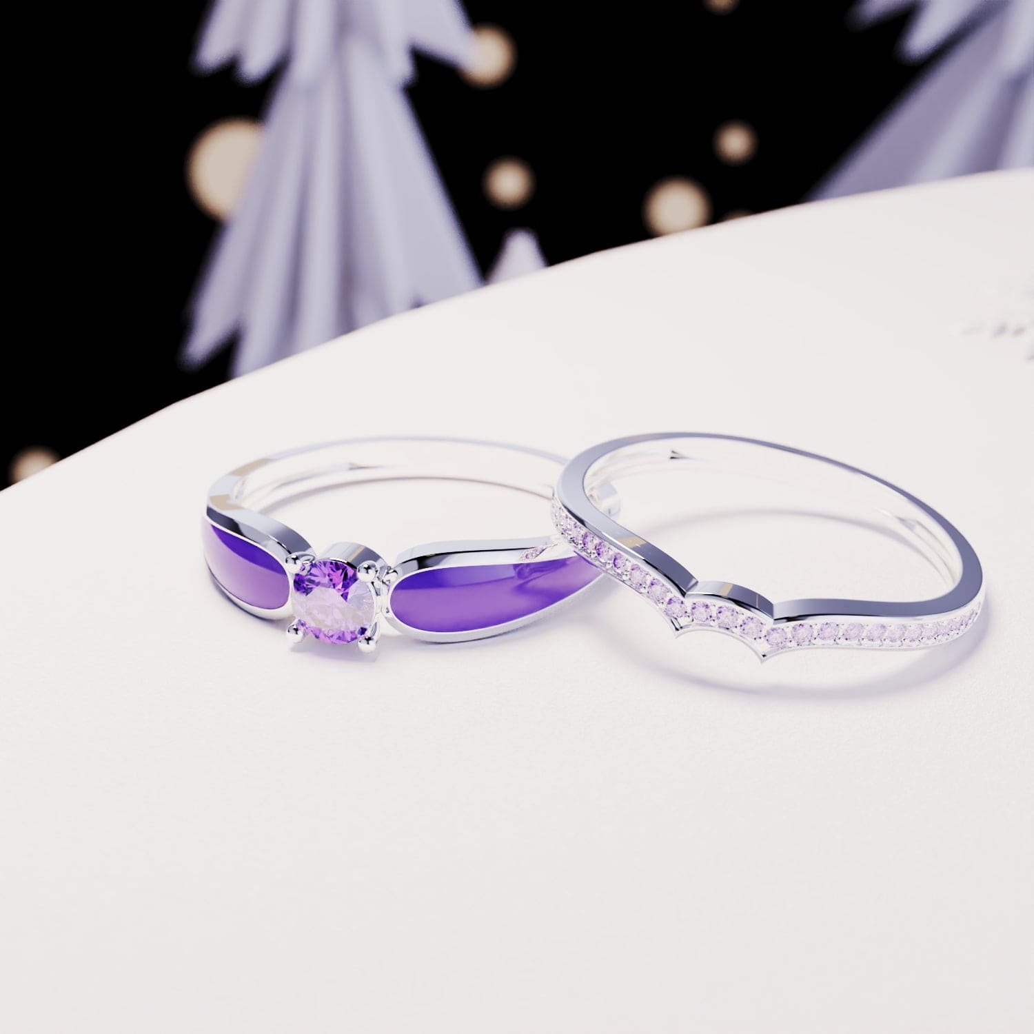 Violet Lagoon: 2-Piece Set Ring - S925 Sterling Silver