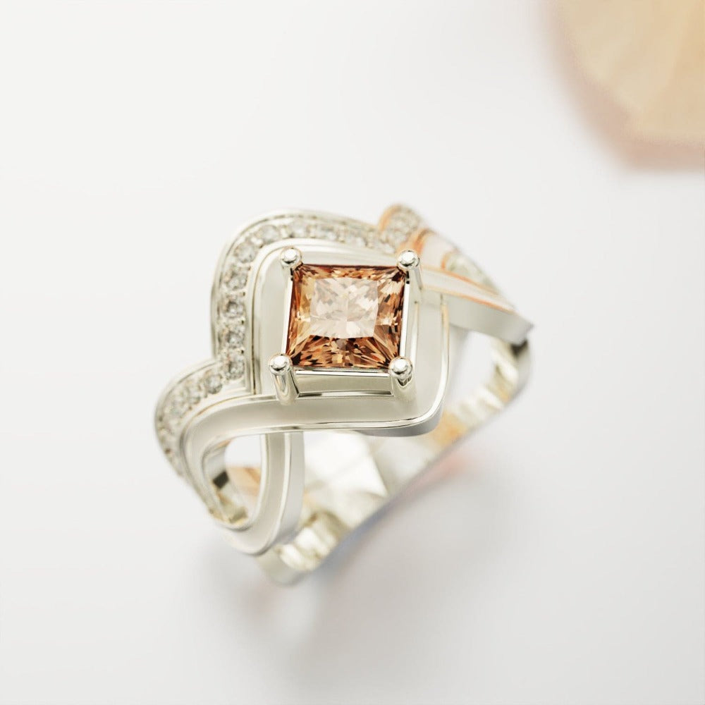 Anillo de dos piezas The Snow Wave: Fire's Heart - Plata de ley S925