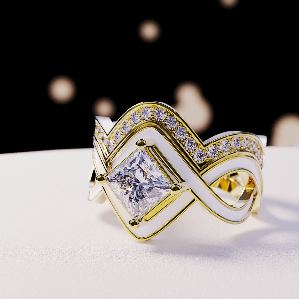 The Snow Wave: anillo de dos piezas con diamantes - bañado en oro de 18 quilates