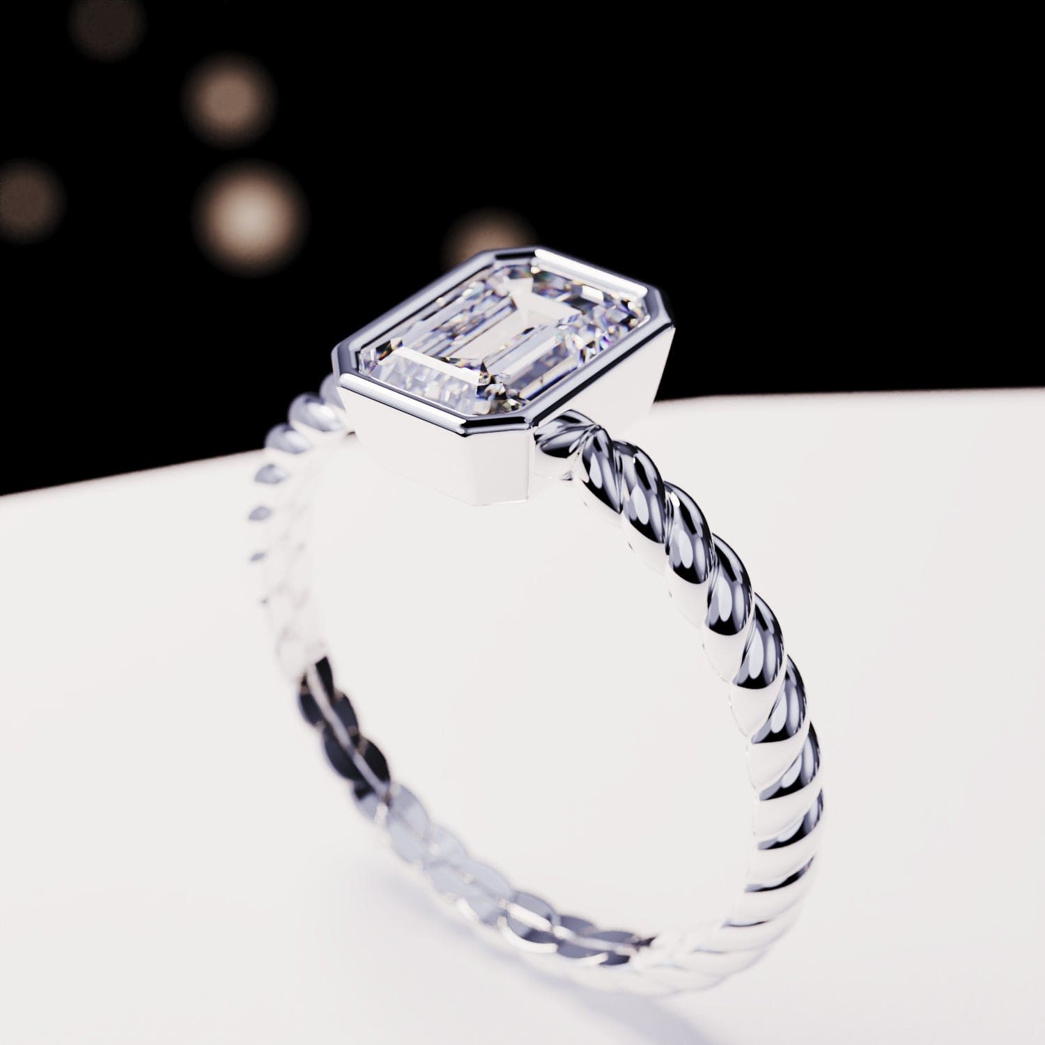 The Solitaire: Emerald-Cut Diamond Ring - S925 Sterling Silver