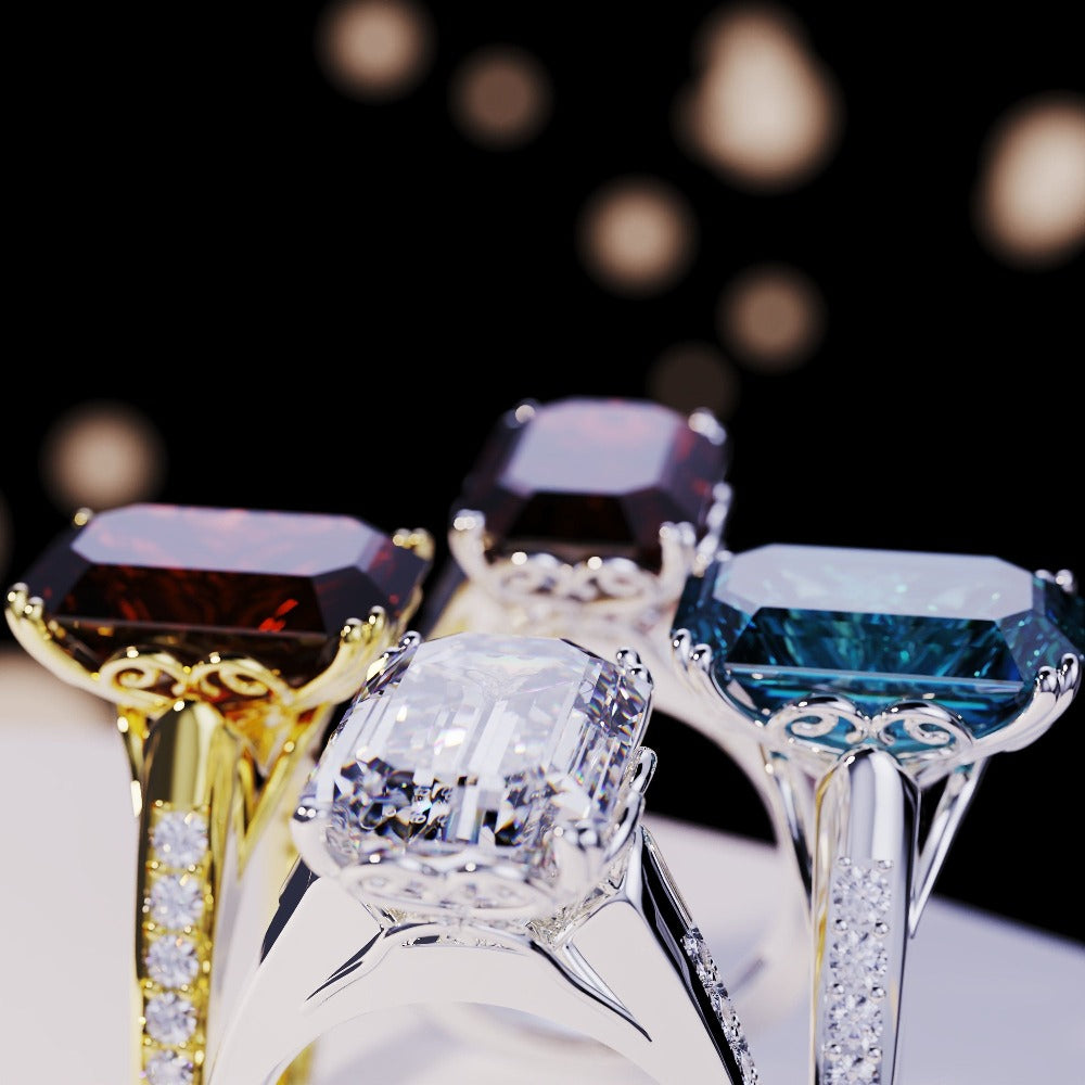 Colección Dream: 4 anillos de talla esmeralda: oro vermeil de 18 quilates o S925