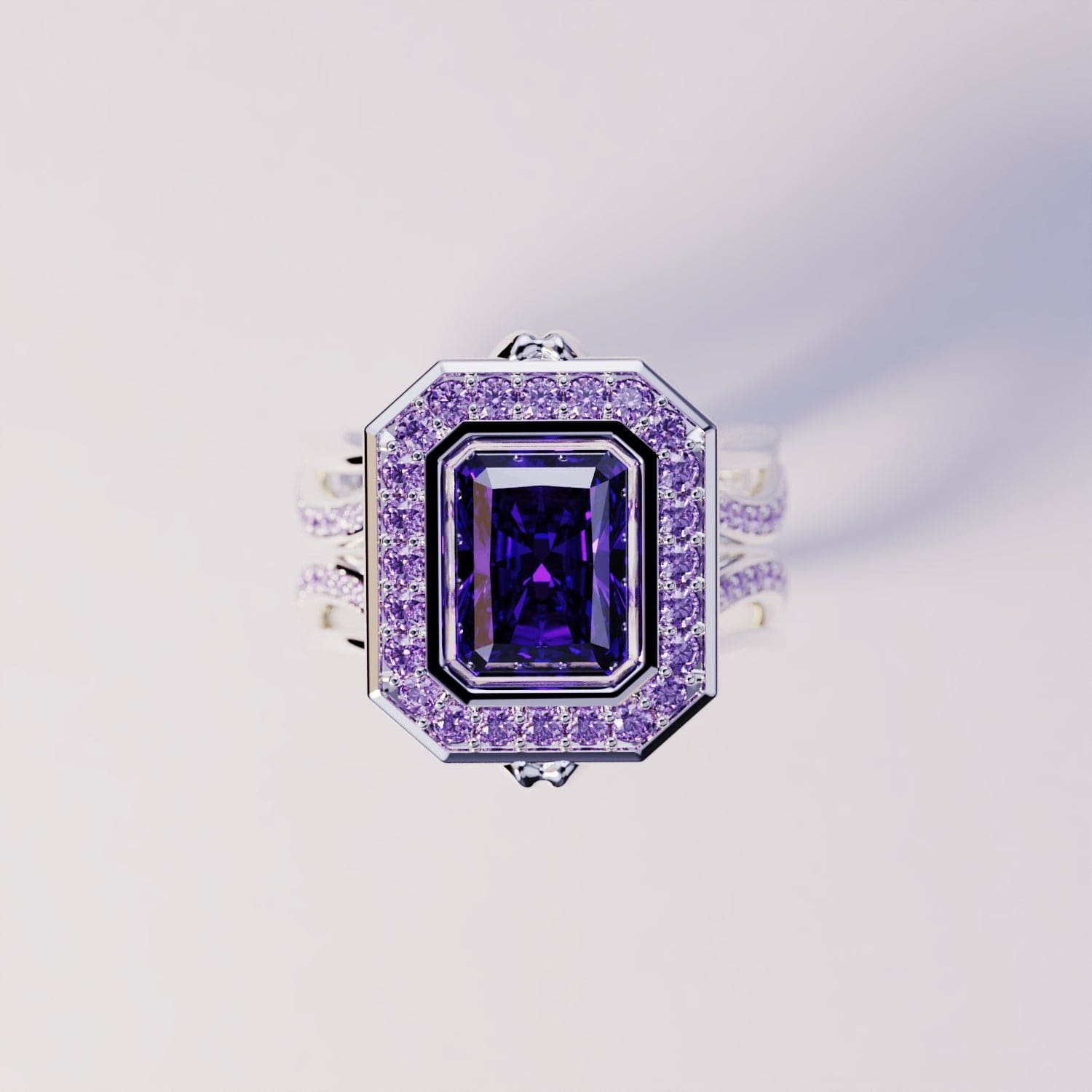 Corona violeta: anillo de amatista talla esmeralda - Plata de ley S925