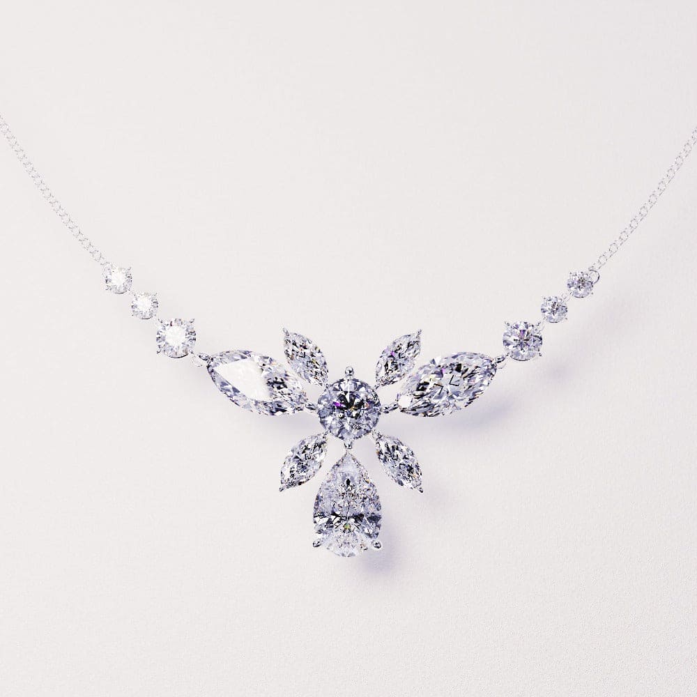 Blossom: collar floral de diamantes de talla brillante - plata de ley S925