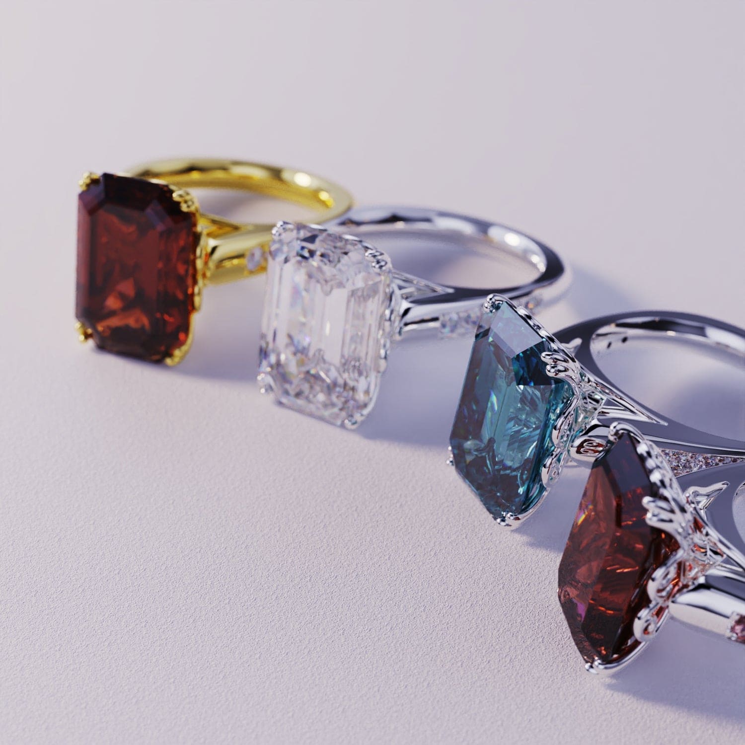 Colección Dream: 4 anillos de talla esmeralda: oro vermeil de 18 quilates o S925