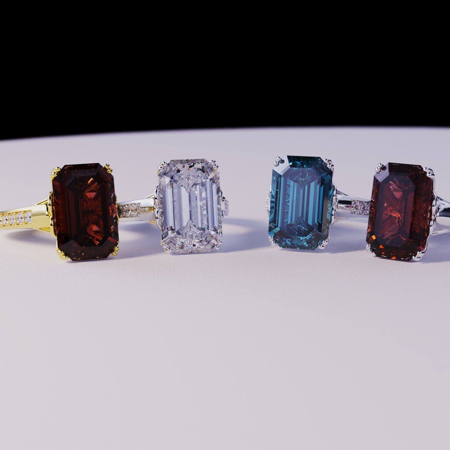 Colección Dream: 4 anillos de talla esmeralda: oro vermeil de 18 quilates o S925