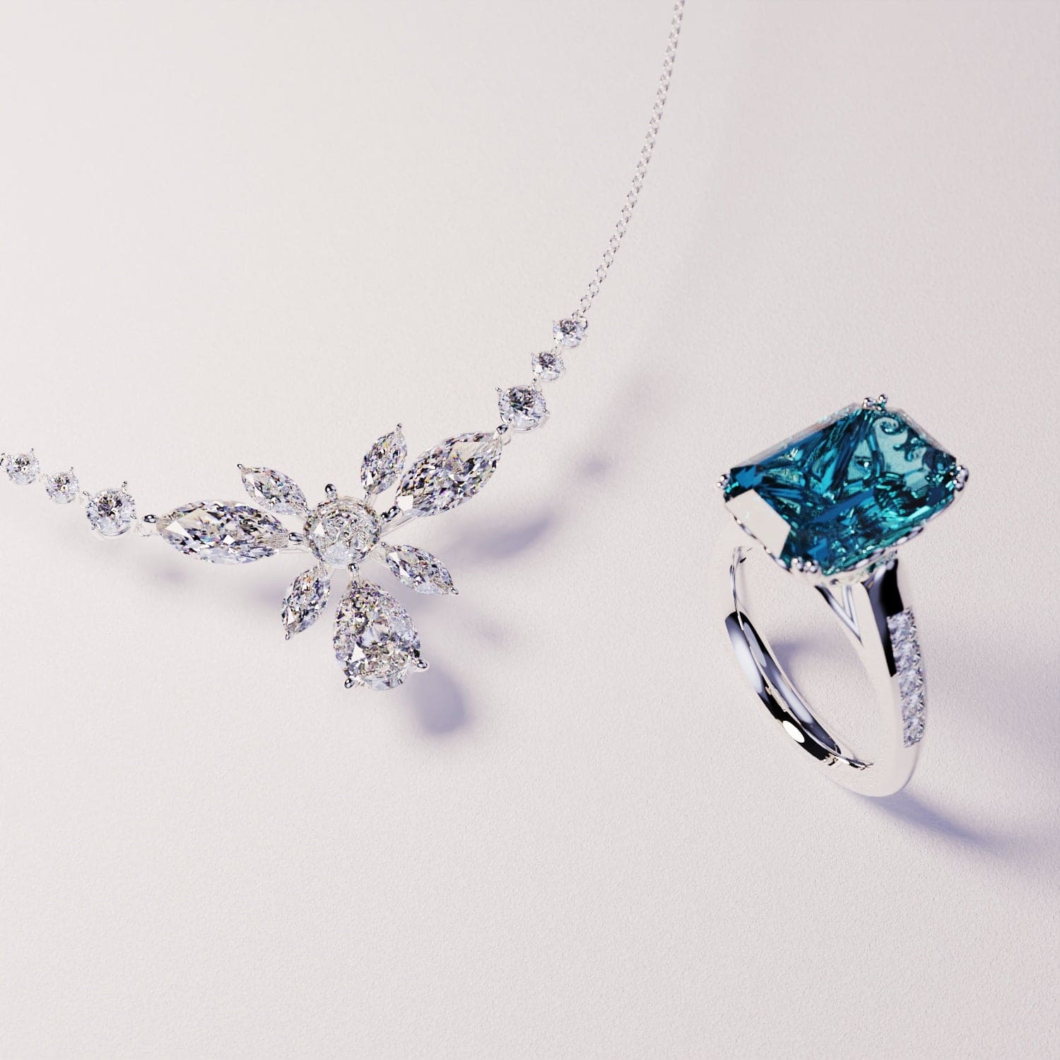 Azure Dream: collar y anillo mejorados - Plata de ley S925