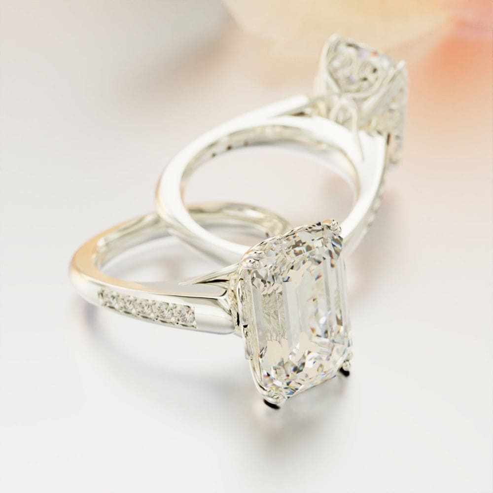 Crystal Dream: Emerald-Cut Diamond Ring - S925 Sterling Silver