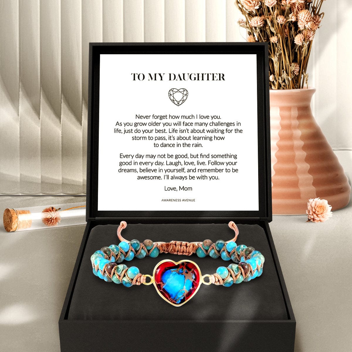 Para mi hija | Te amaré por siempre | Pulsera de corazón de jaspe