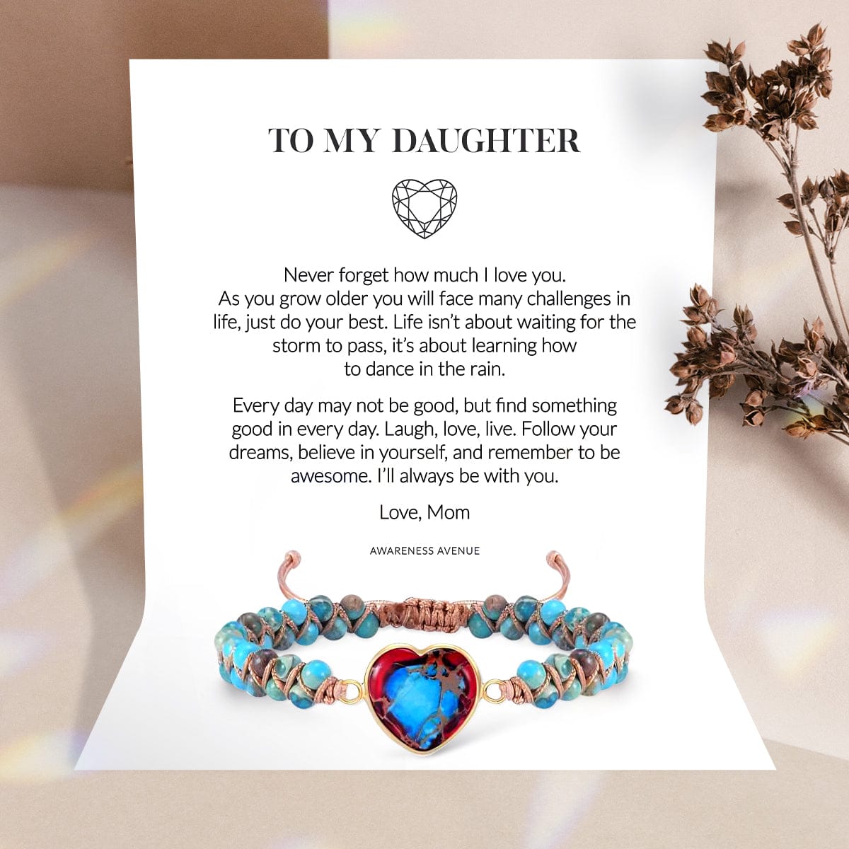 Para mi hija | Te amaré por siempre | Pulsera de corazón de jaspe