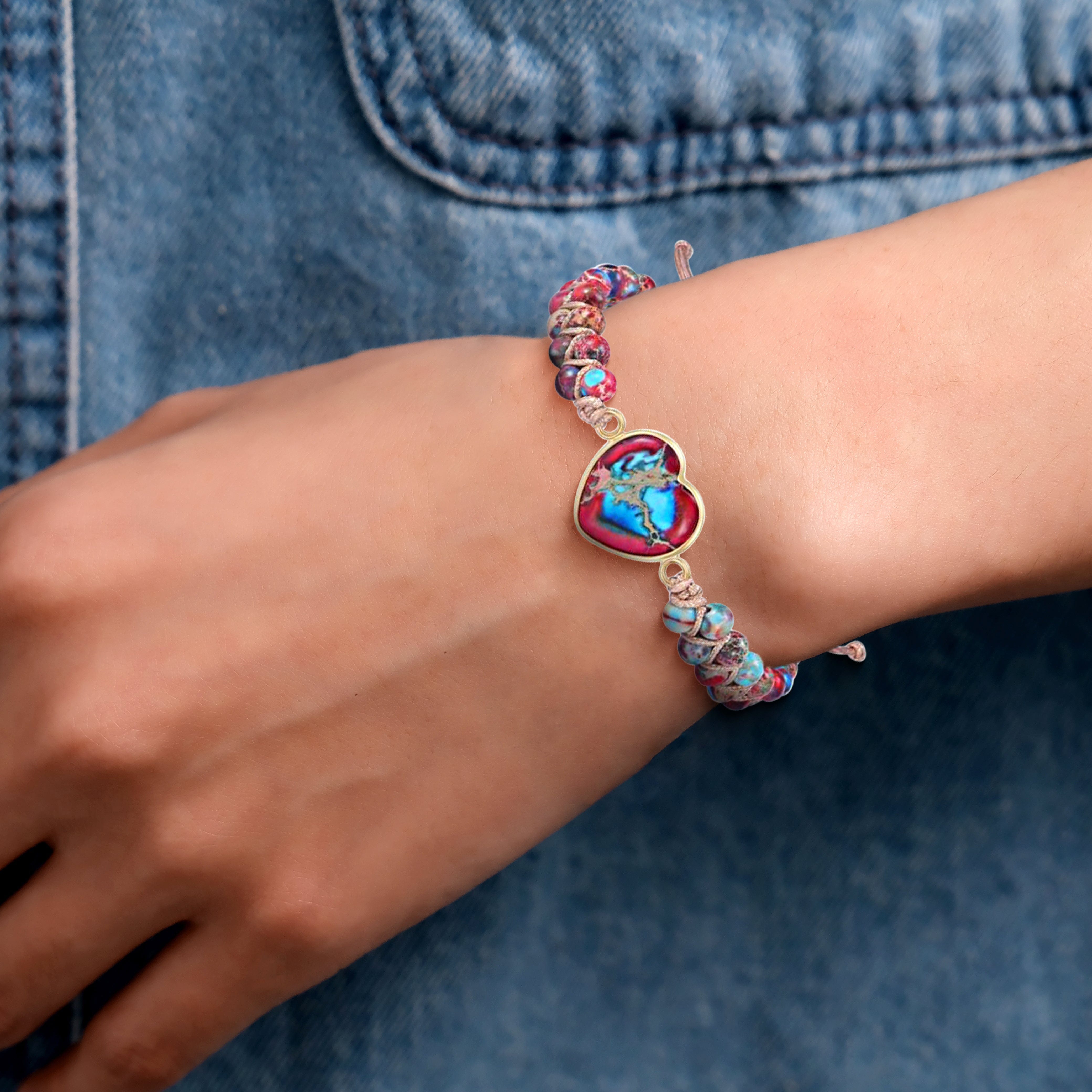Para mi hija | Te amaré por siempre | Pulsera de corazón de jaspe
