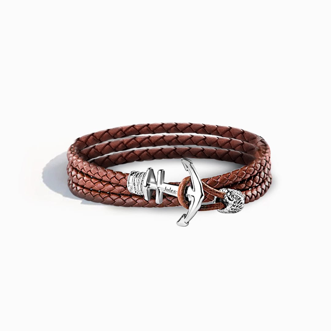 Bracelet ancre cuir et acier pour homme