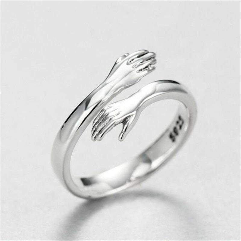 Embrace | Hug Ring | 925 Sterling Silver-Awareness Avenue™-Awareness,best-seller,enough,gift: All,gift: Inspirational,IAmEnough,jewellery,Jewelry,Ring,ring: All,ring: Inspirational,Semicolon,Silver