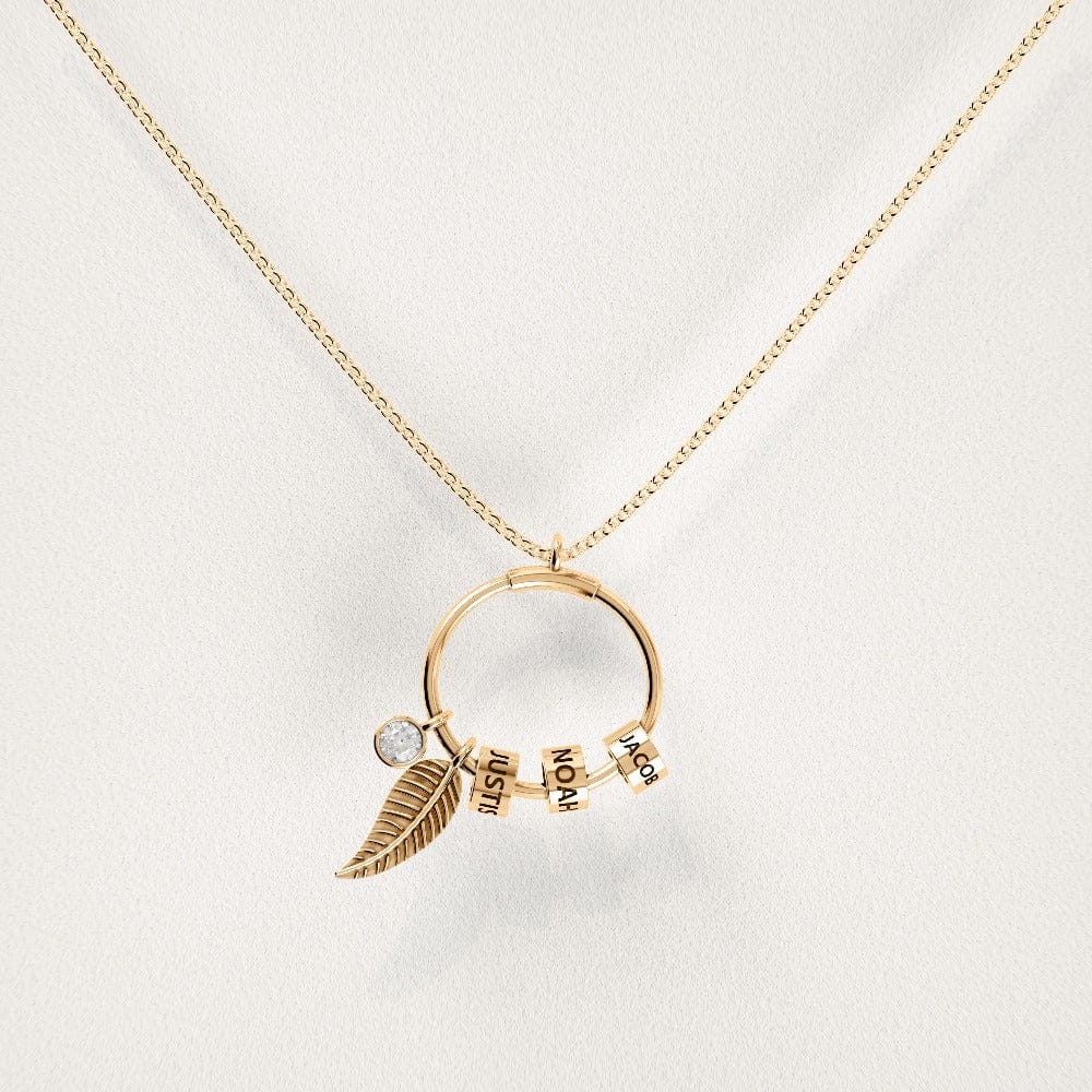 Custom Beaded Circle Pendant and Leaf Design Necklace