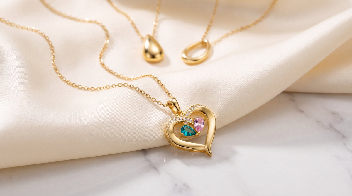 birthstone necklace for mom 2 stones editorial image