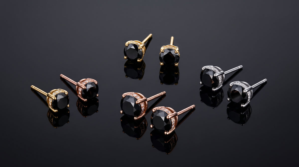black moissanite earrings editorial image