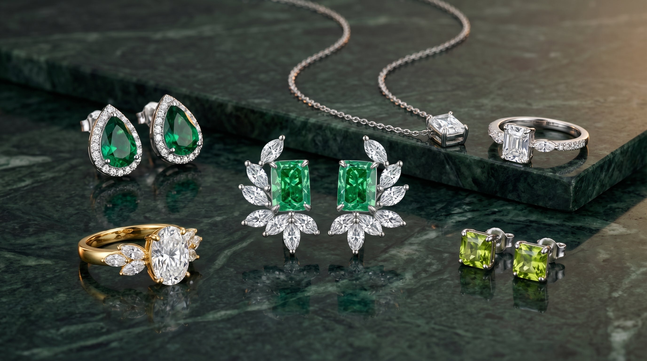 silver emerald earrings - hero image