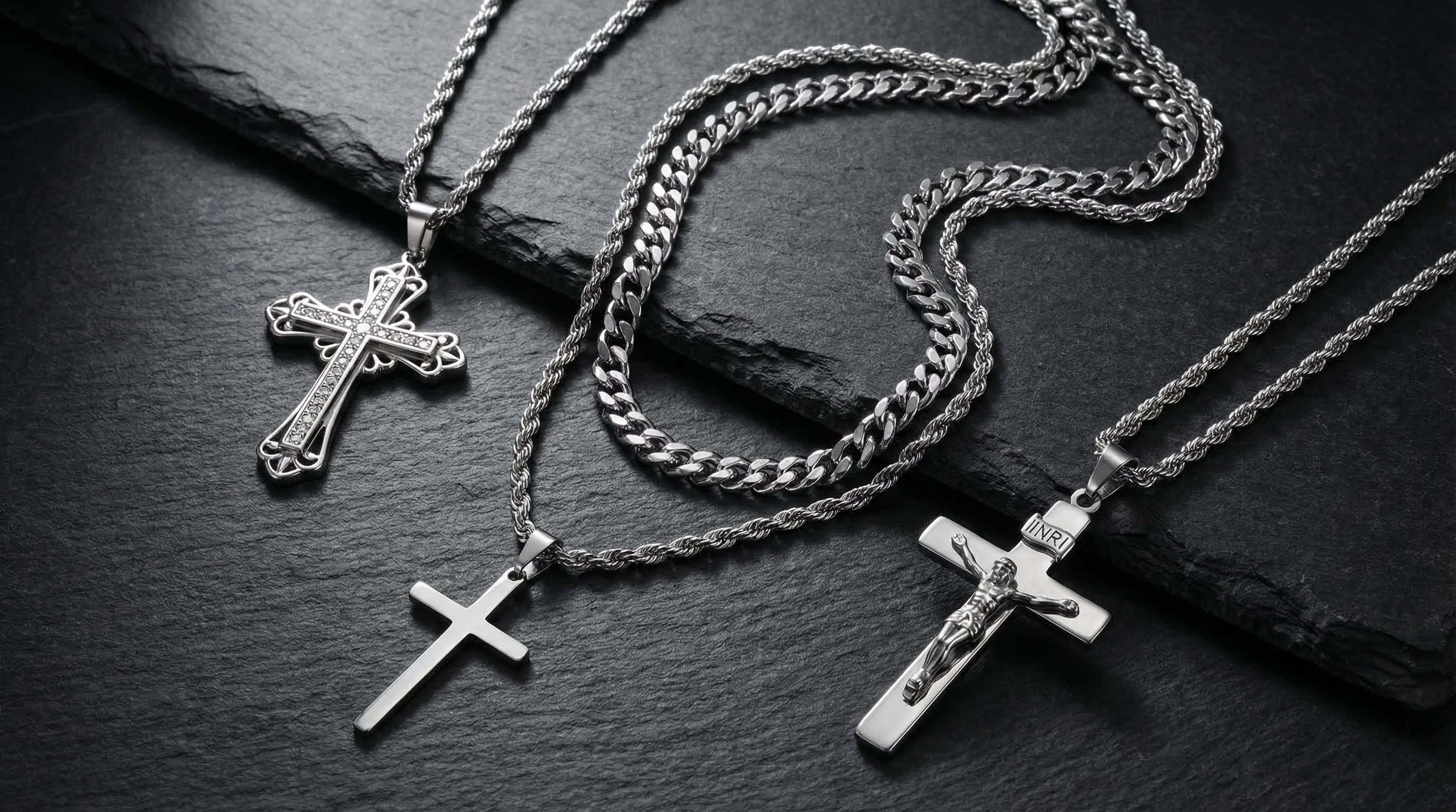 sterling silver mens necklace with cross - hero image