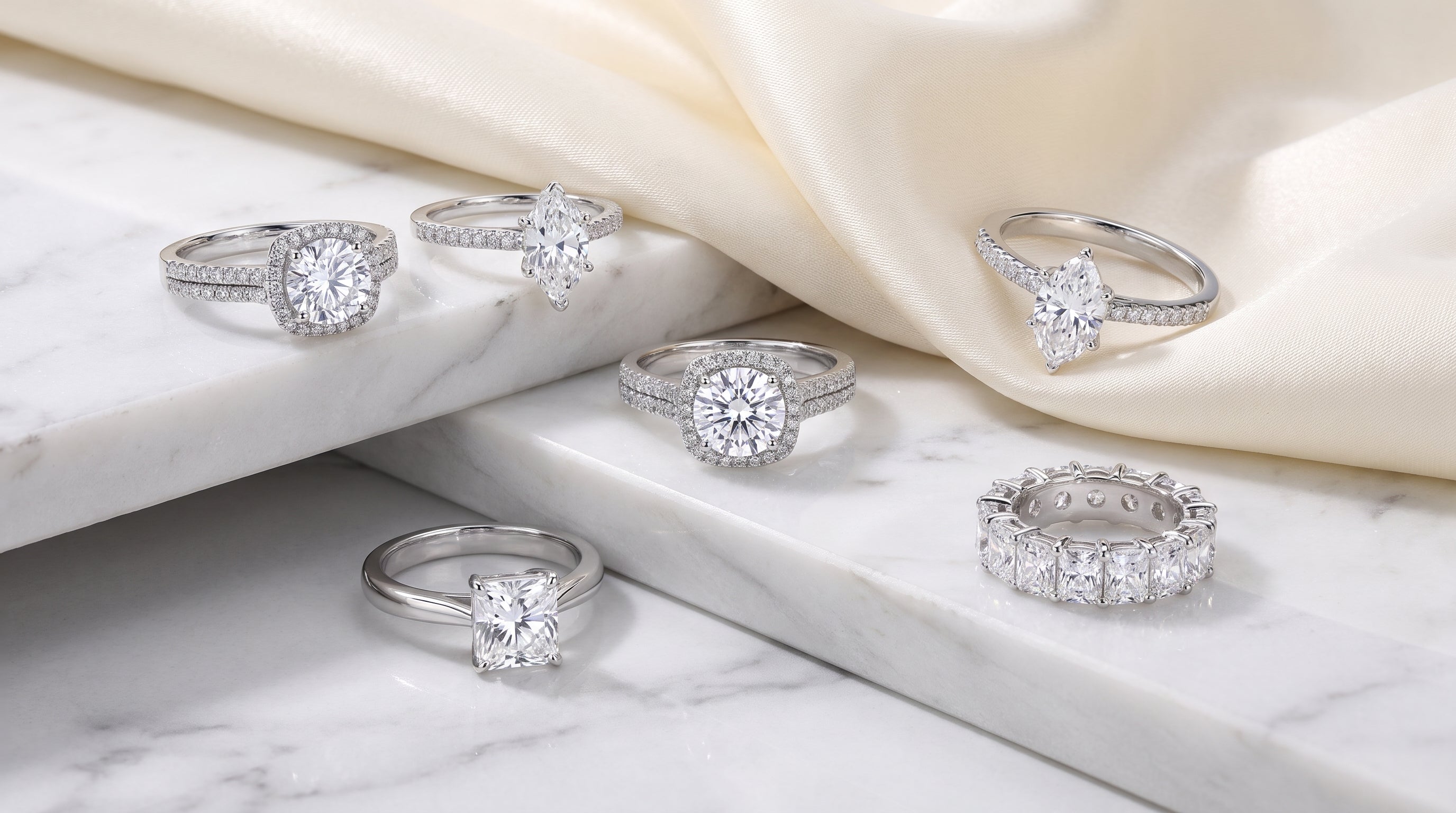 sterling silver moissanite ring set editorial image