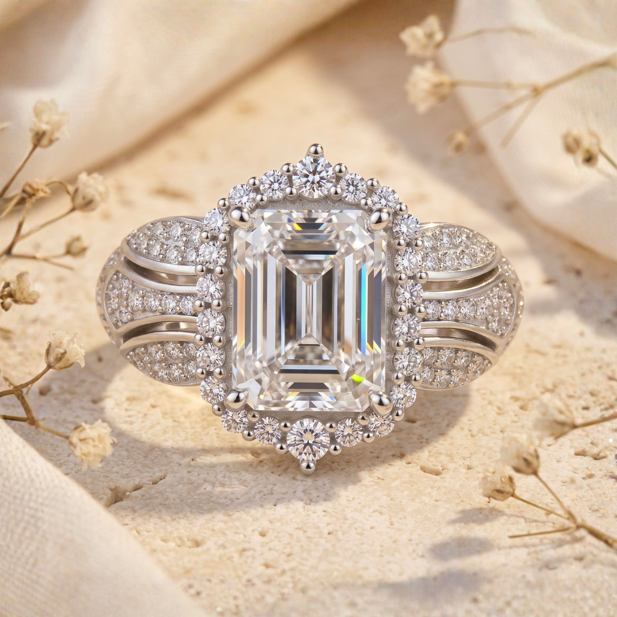Der Elysian-Smaragd-Halo-Ring