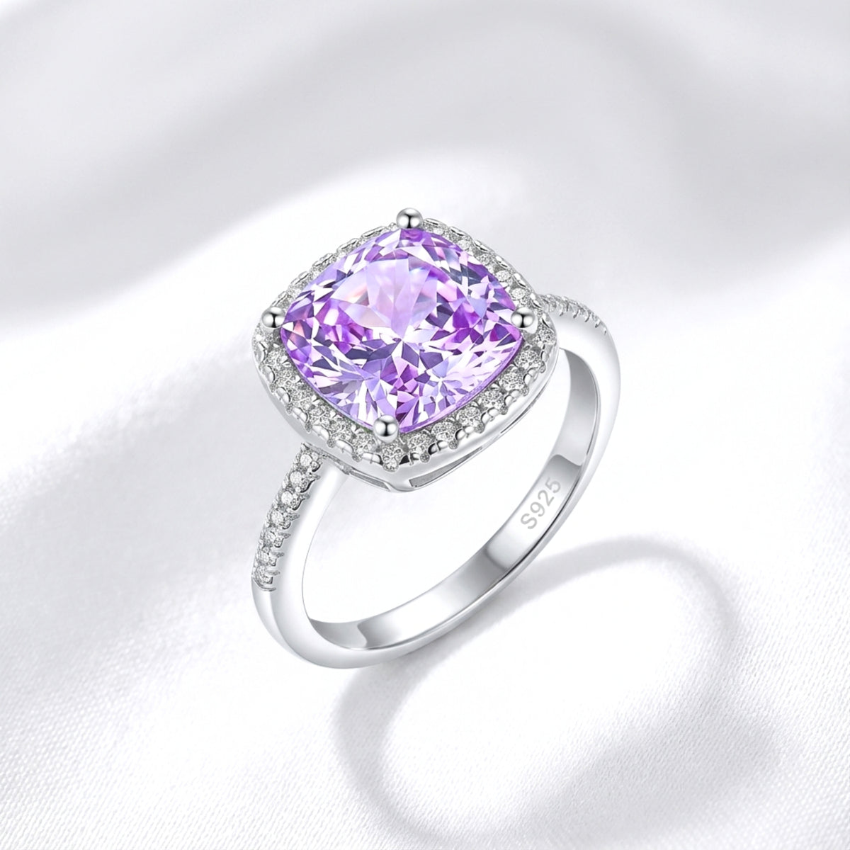February Rings Women's Cushion Cut February Birthstone Ring Simulated Amethyst - S925 ...