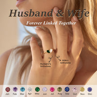 Husband and Wife two-pear birthstone heart ring with month colour references