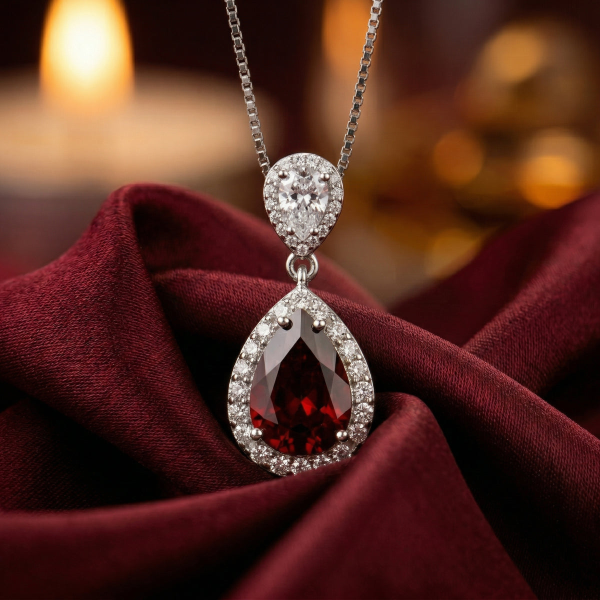 Natural Garnet Pear 3.4CT Pendant Necklace – 925 Sterling Silver 