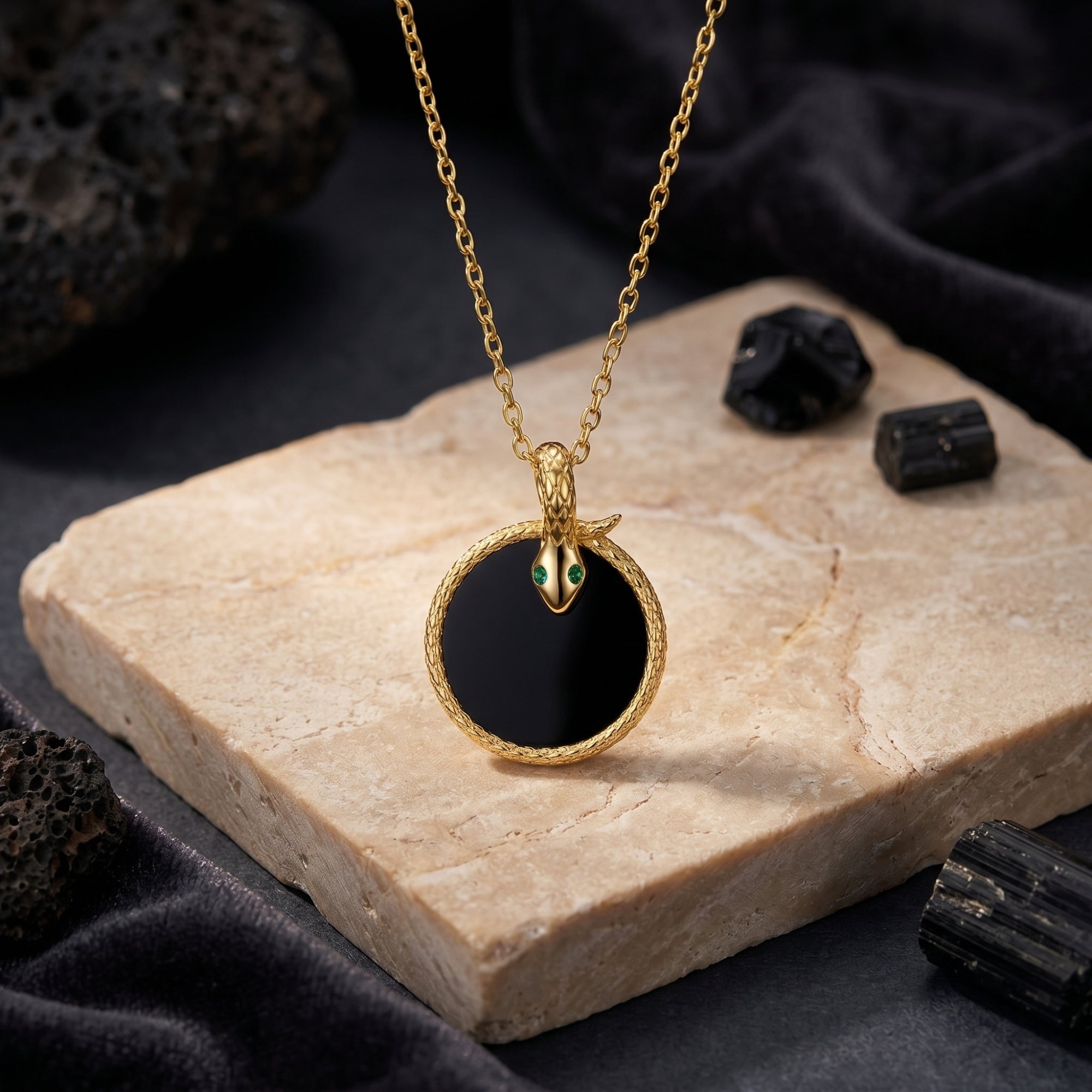 Natural Black Onyx Round Pendant Necklace – 925 Sterling Silver Natural Black Onyx Round Pendant Necklace – 925 Sterling Silver