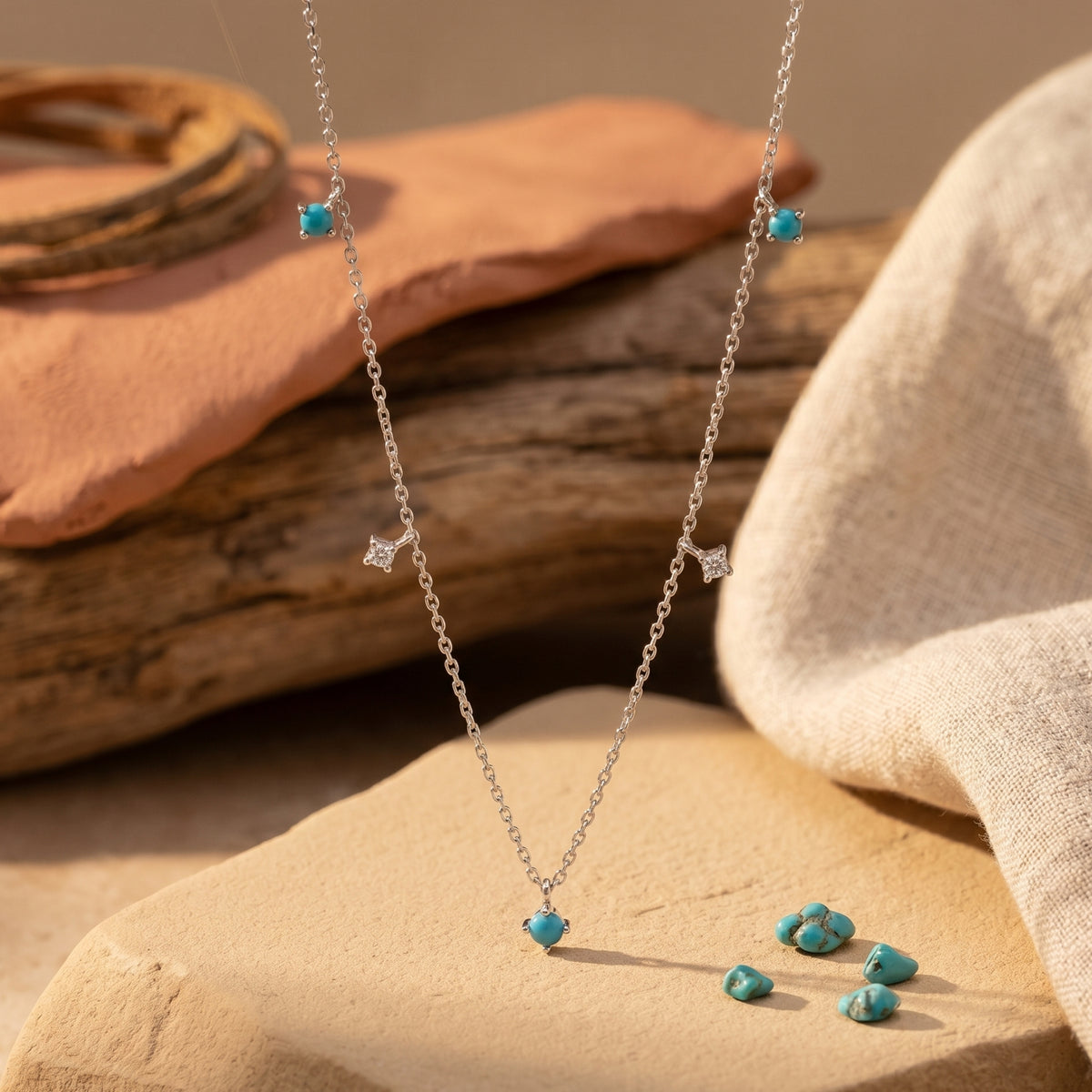 Genuine Turquoise Star Pendant Necklace – 925 Sterling Silver 18 