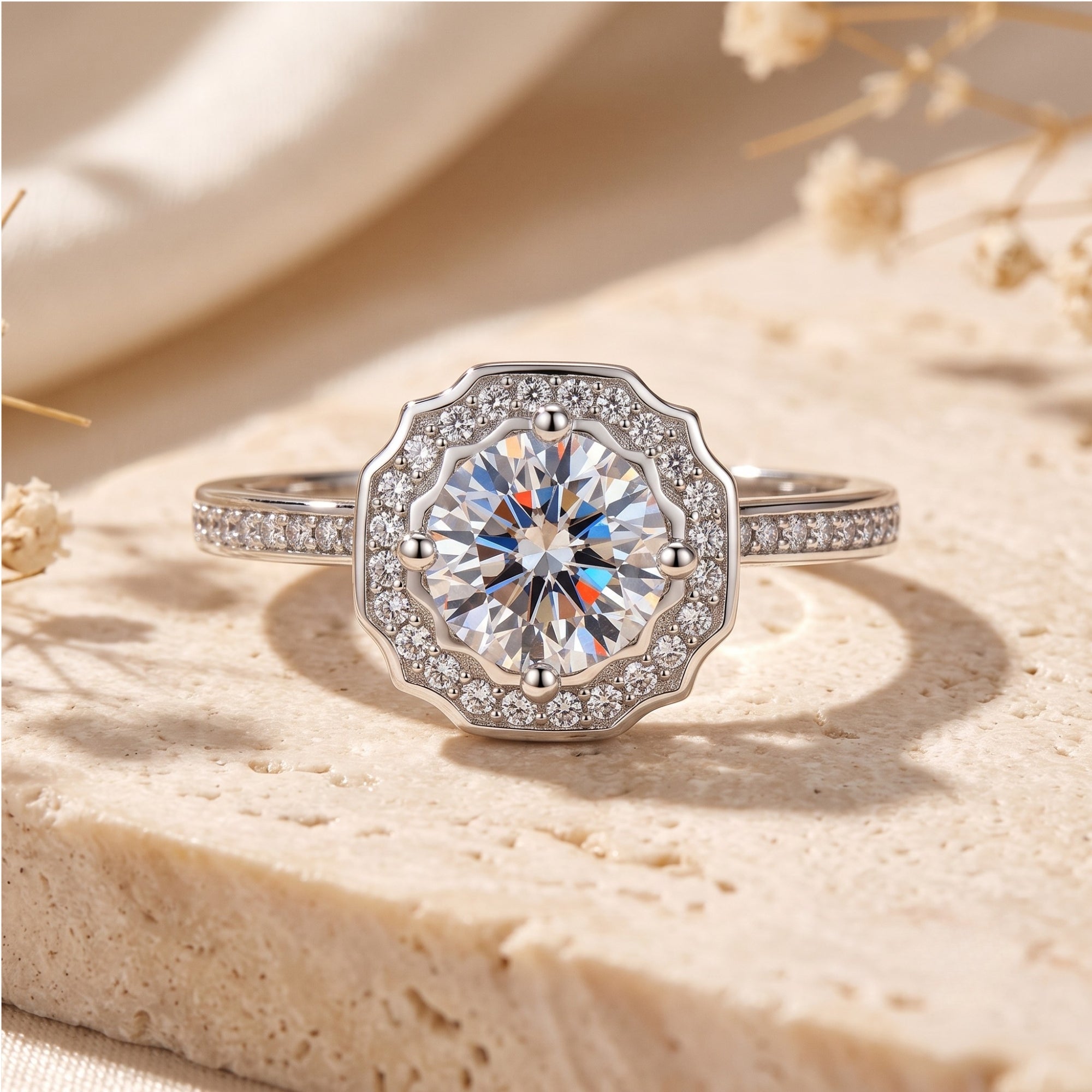 The Scalloped Halo Ring