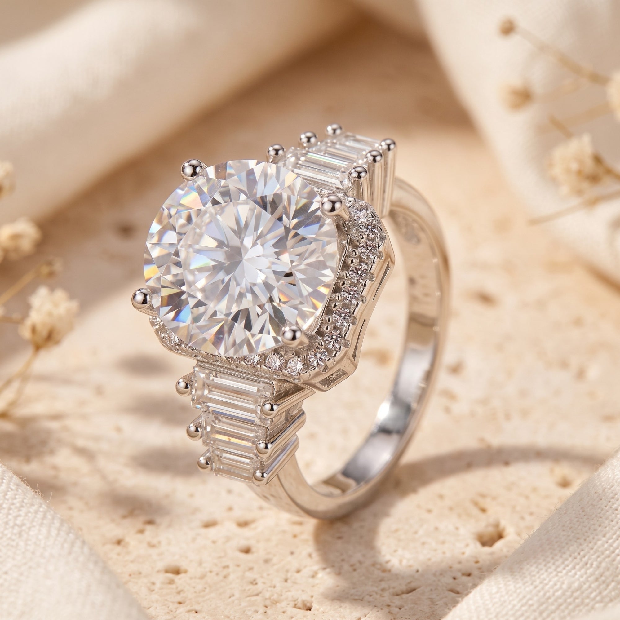 The Aria Baguette Halo Ring