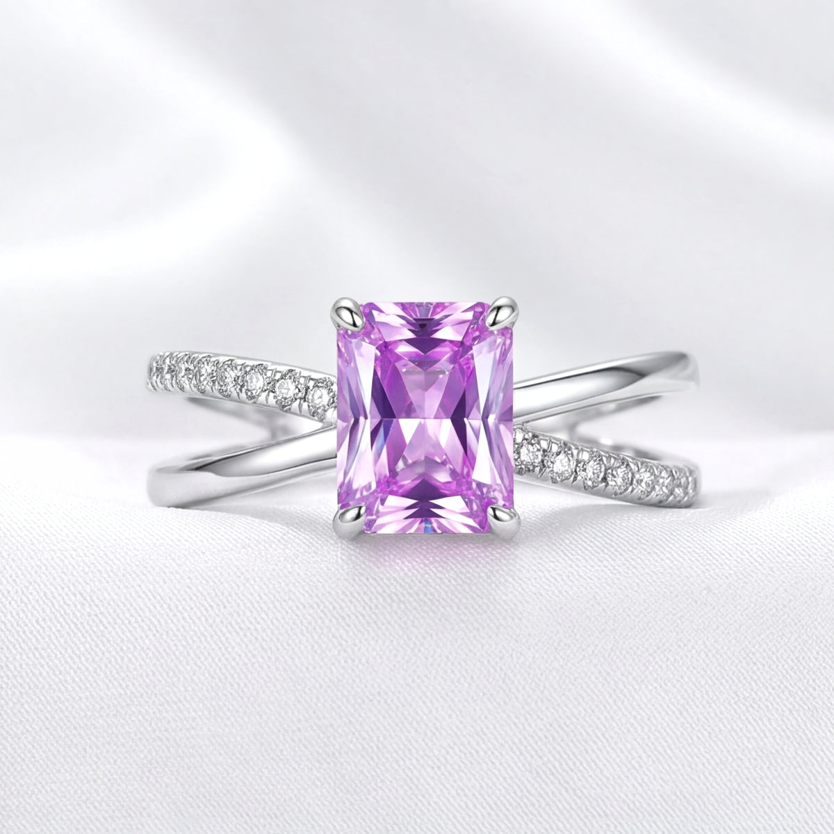 February Rings Women's February Birthstone Ring Emerald Cut Simulated Amethyst - S925 ...