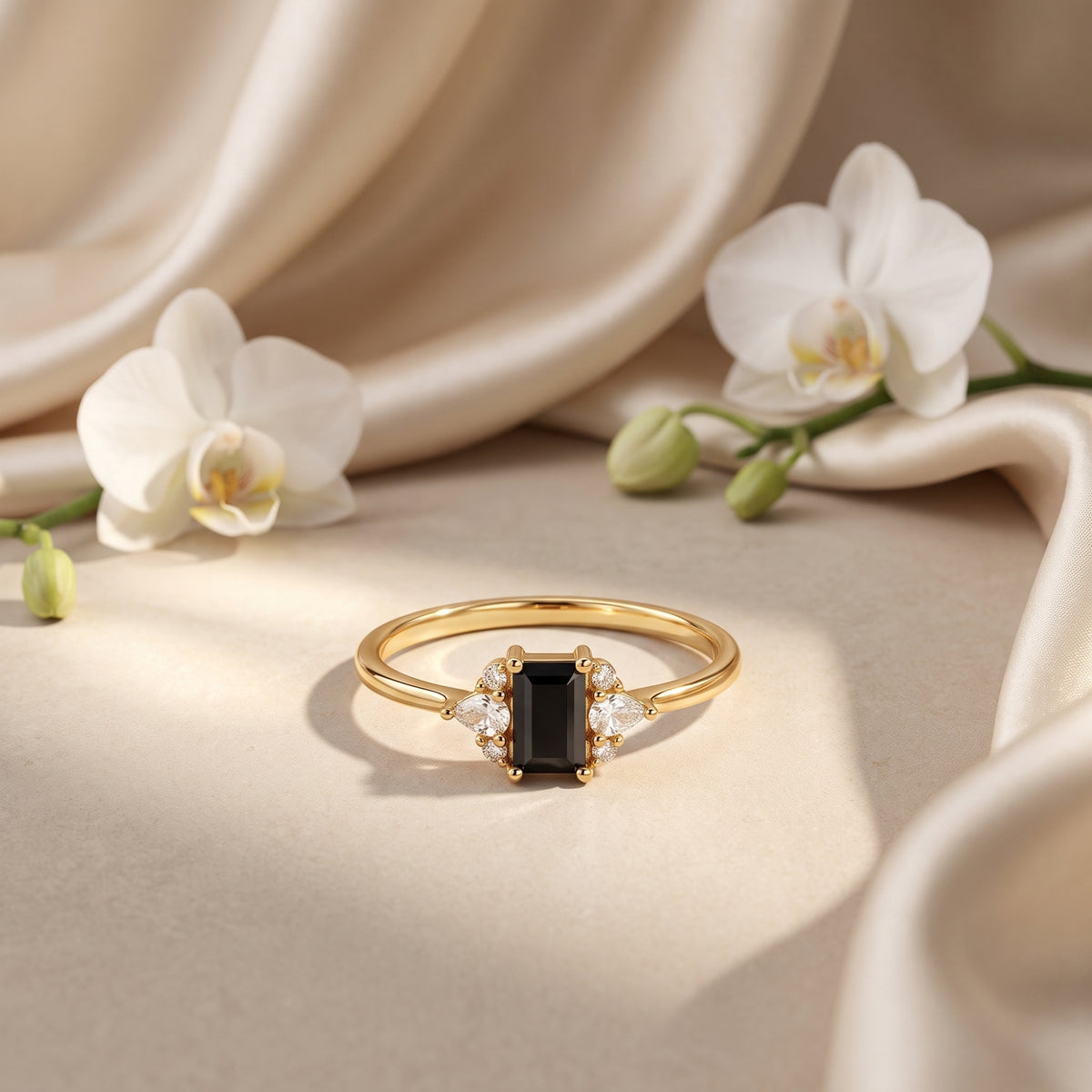 La bague grappe émeraude noire