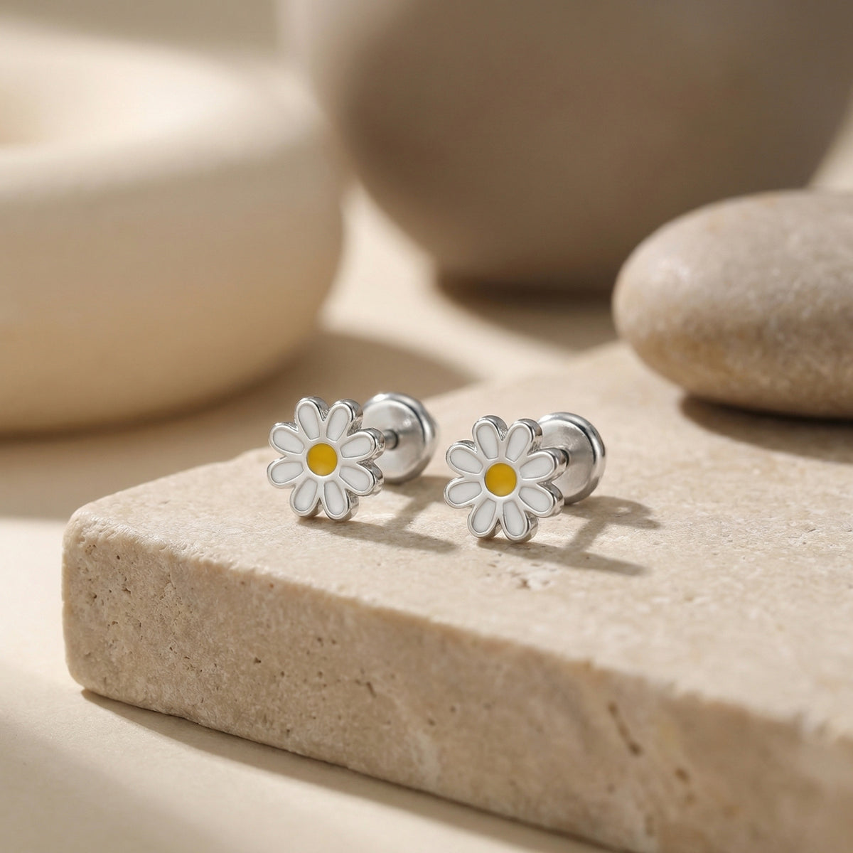 Daisy Stud Earrings Gift for Her – Stainless Steel Flower Jewelry 