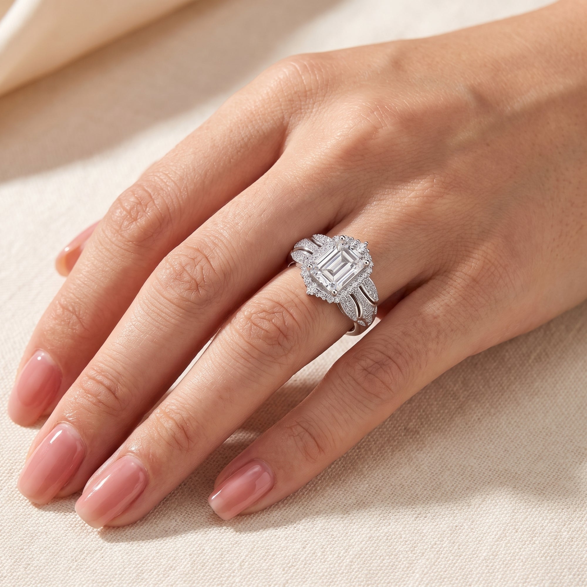 Der Elysian-Smaragd-Halo-Ring