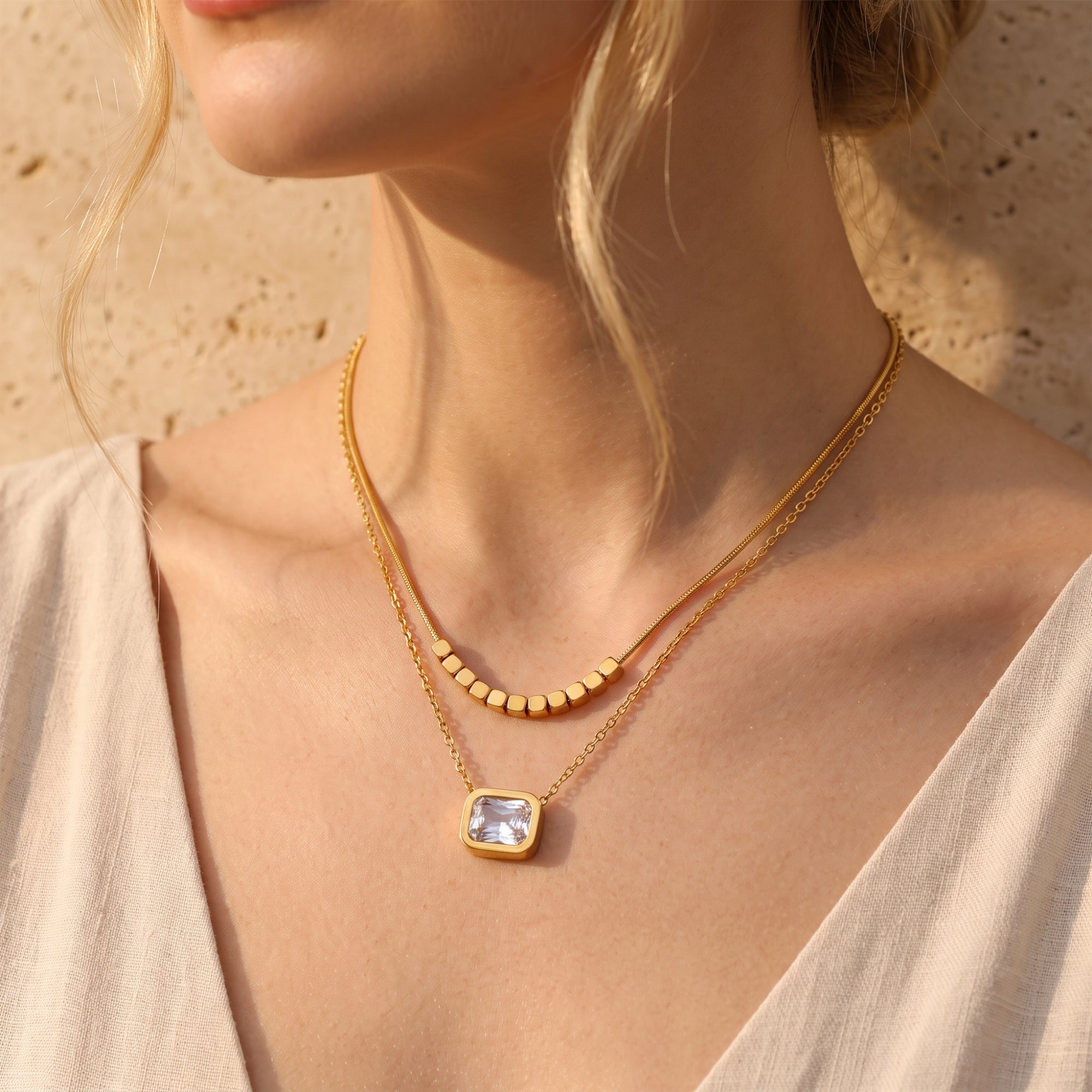 The Layered Square Pendant Necklace