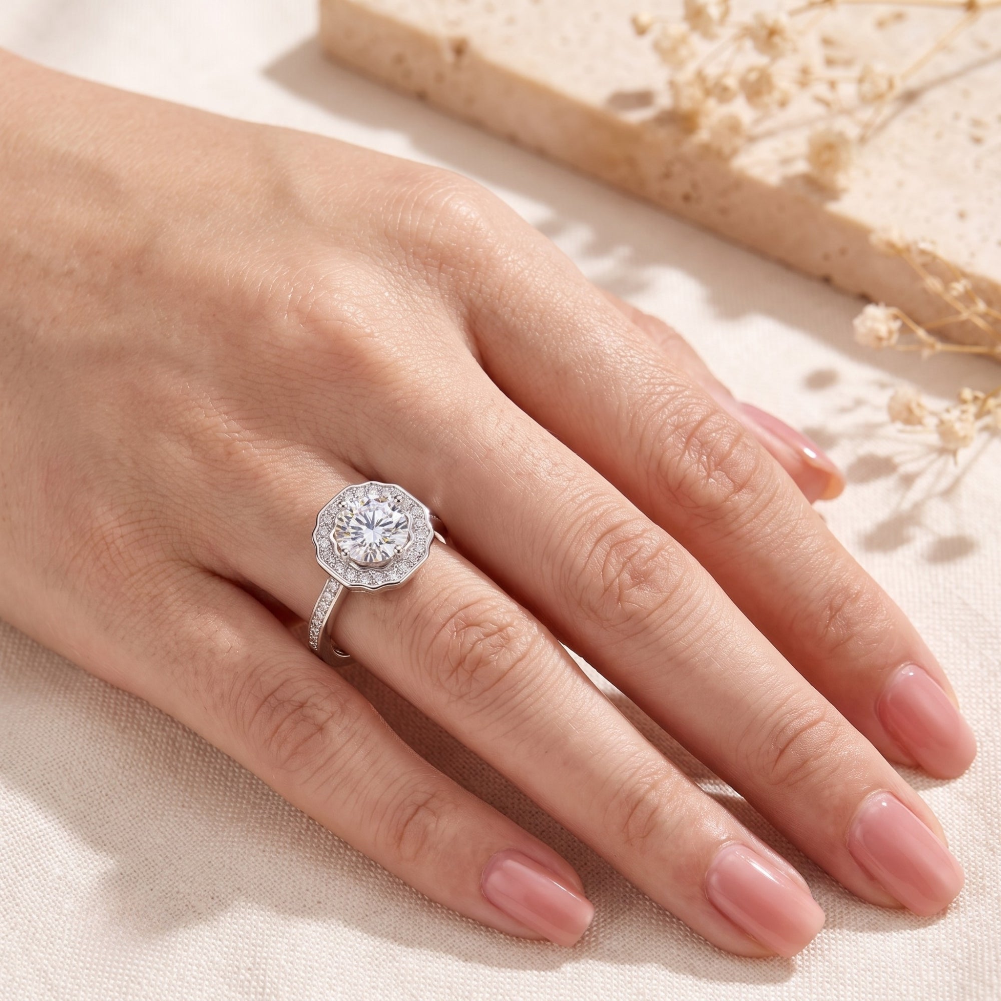The Scalloped Halo Ring
