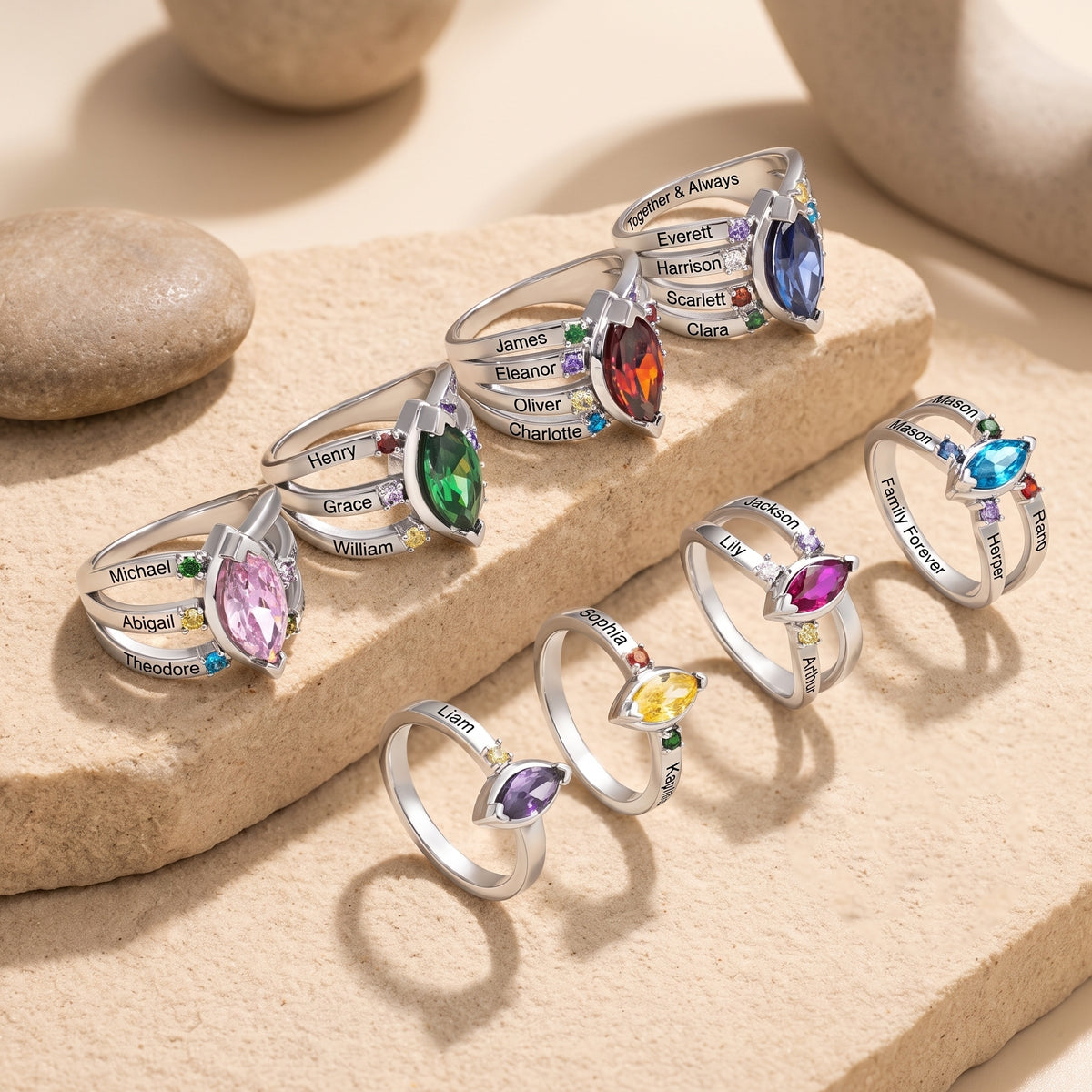 La bague marquise à anneaux multiples