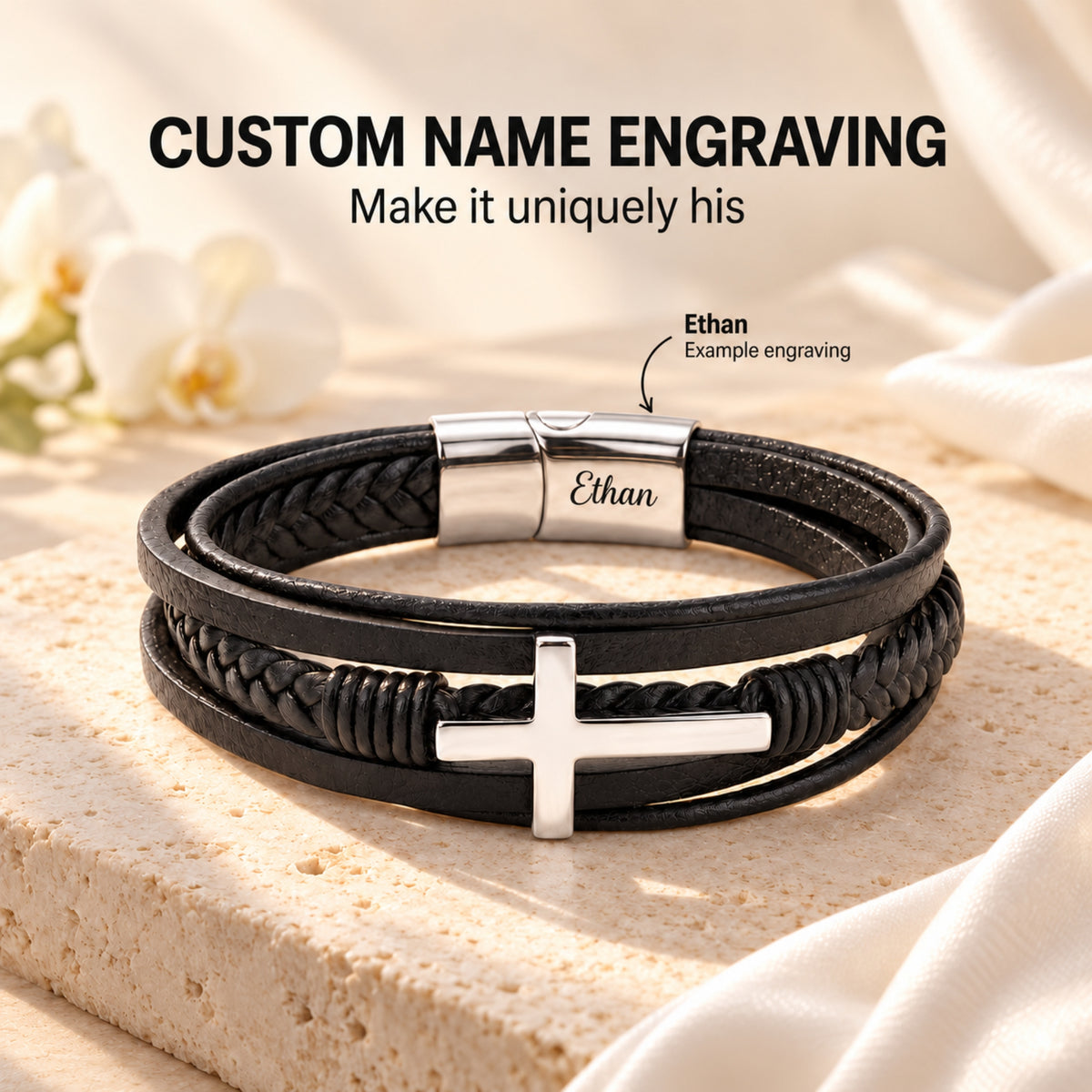 The Braided Leather Cross Bracelet
