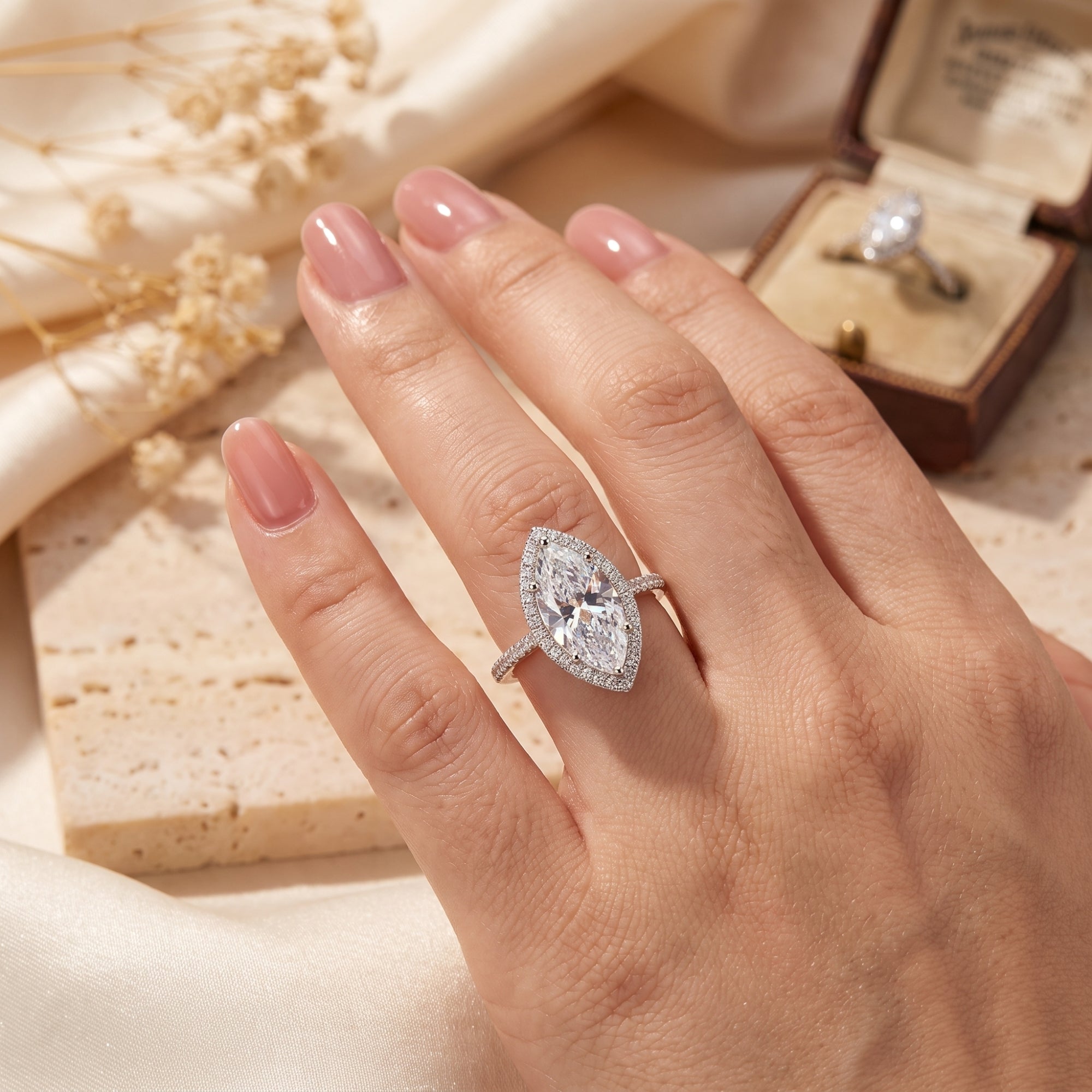La bague halo marquise